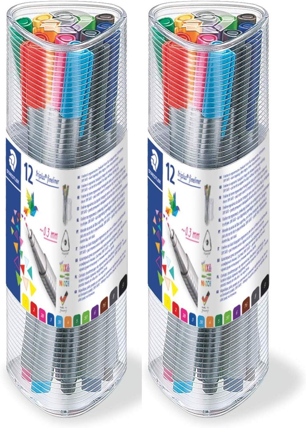 Staedtler Triplus Fineliner 0.3mm Pens 12 Color Set, 2 Pack