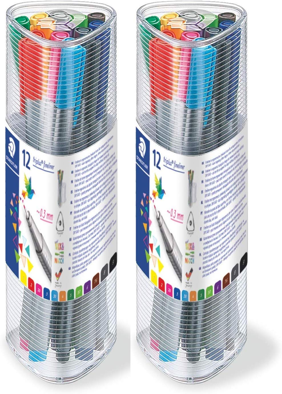 Staedtler Triplus Fineliner 0.3mm Pens 12 Color Set, 2 Pack