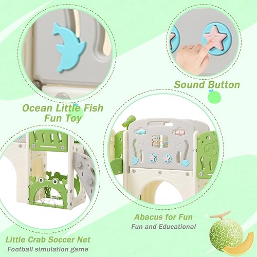 Miniatura 4 de Juego multiactividad 11 en 1 para niños pequeños con tobogán, aro de baloncesto y telescopio, patio de juegos para interiores y exteriores para