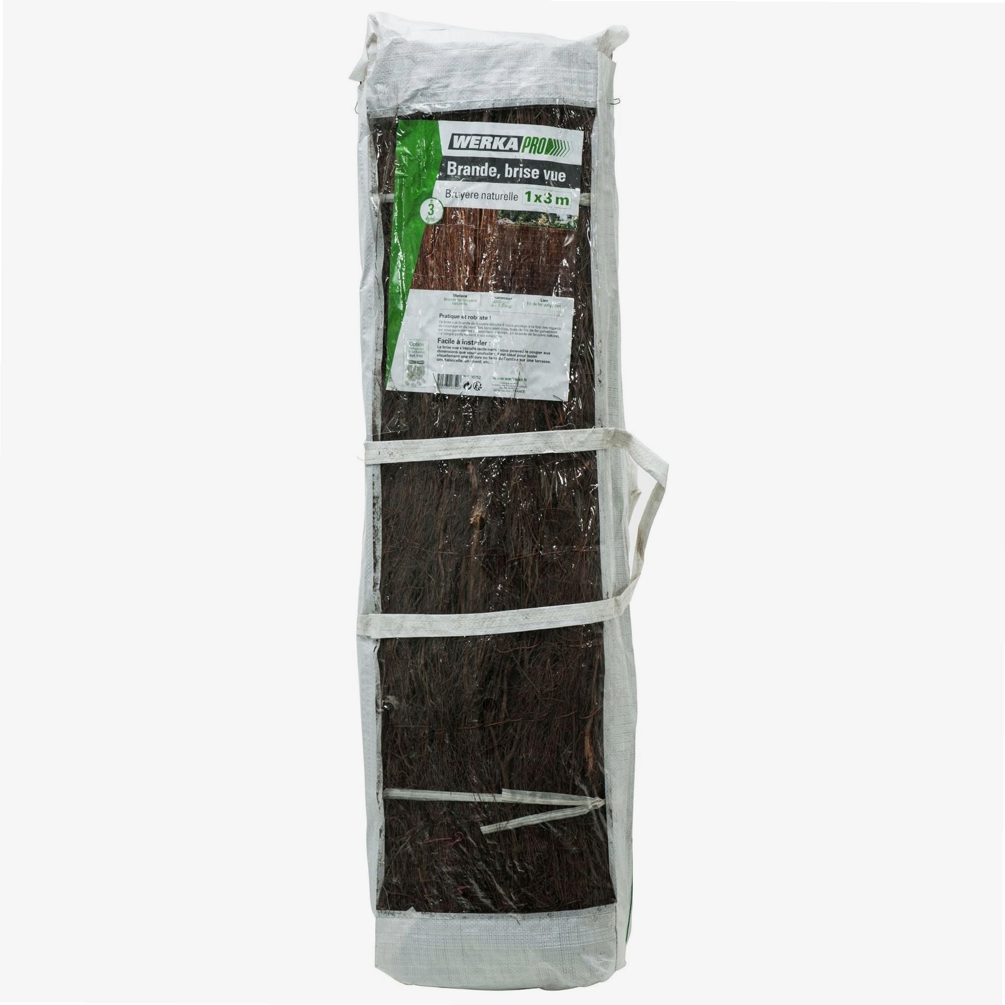 Brise vue jardin - Brise vue occultant - Rouleau Brise vue - WerkaPro 10752 - Brise Vue en Bande de bruyère - 1 x 3 m - 3000 g/m2 - Naturel - Pour isoler un espace extérieur