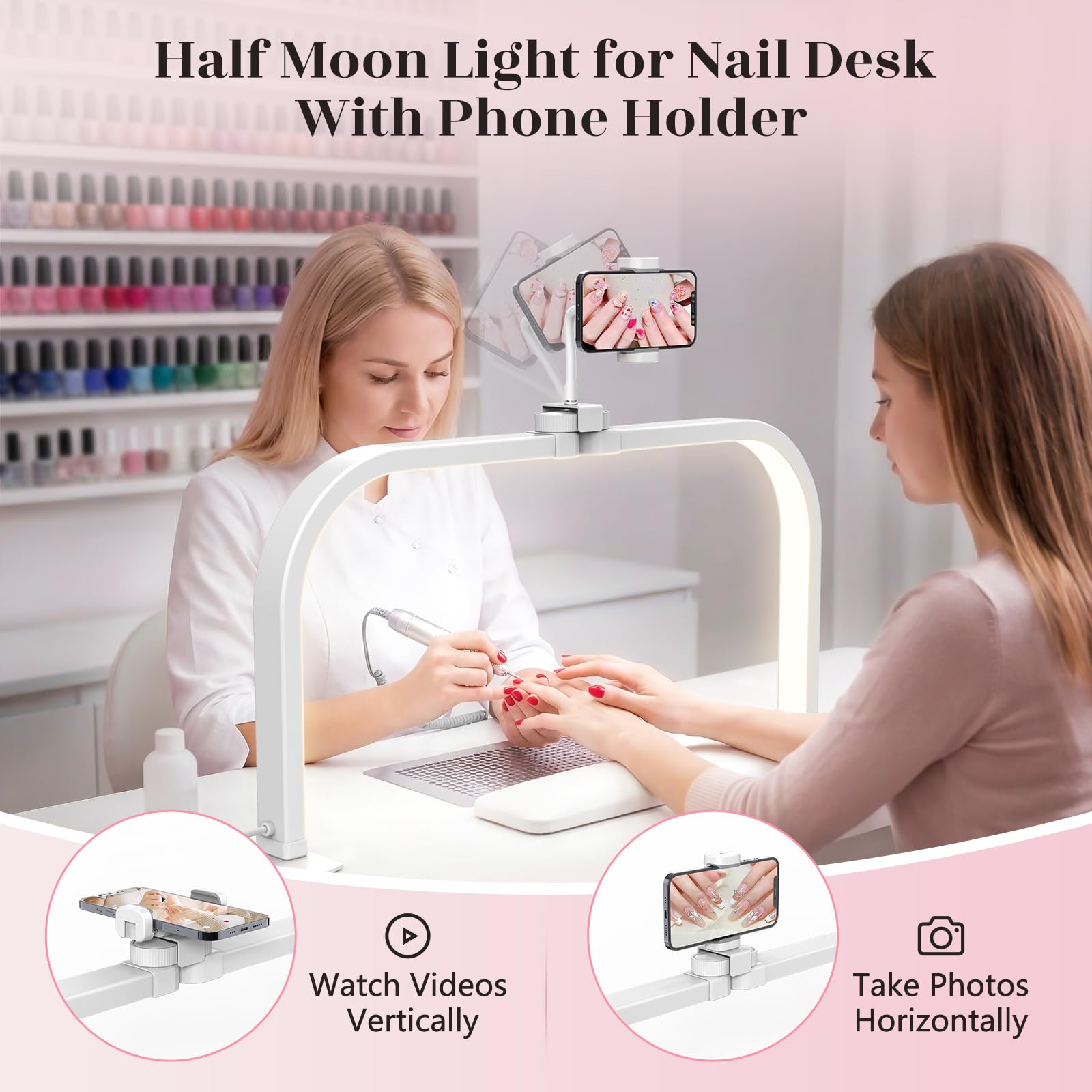 Lampe Demi Lune pour Ongles 29in 3 Modes de Couleur 10 Niveaux de Luminosité Blanc