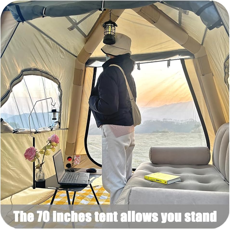 Camping Inflatable Tent with Pump 4 Person Easy Set up Glamping House with Mesh Waterproof Family Air Blow Up Tents