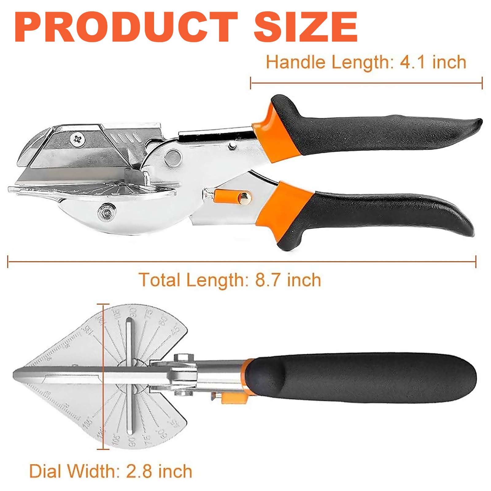 Cortador de Inglete, Tijeras de Inglete Ajustables de 45 a 135 Grados, Tijeras Ingletadoras Incluidas 10 Cuchillas de Repuesto, Cortador con Manejar Ergonómicas para Cortar Madera, PVC
