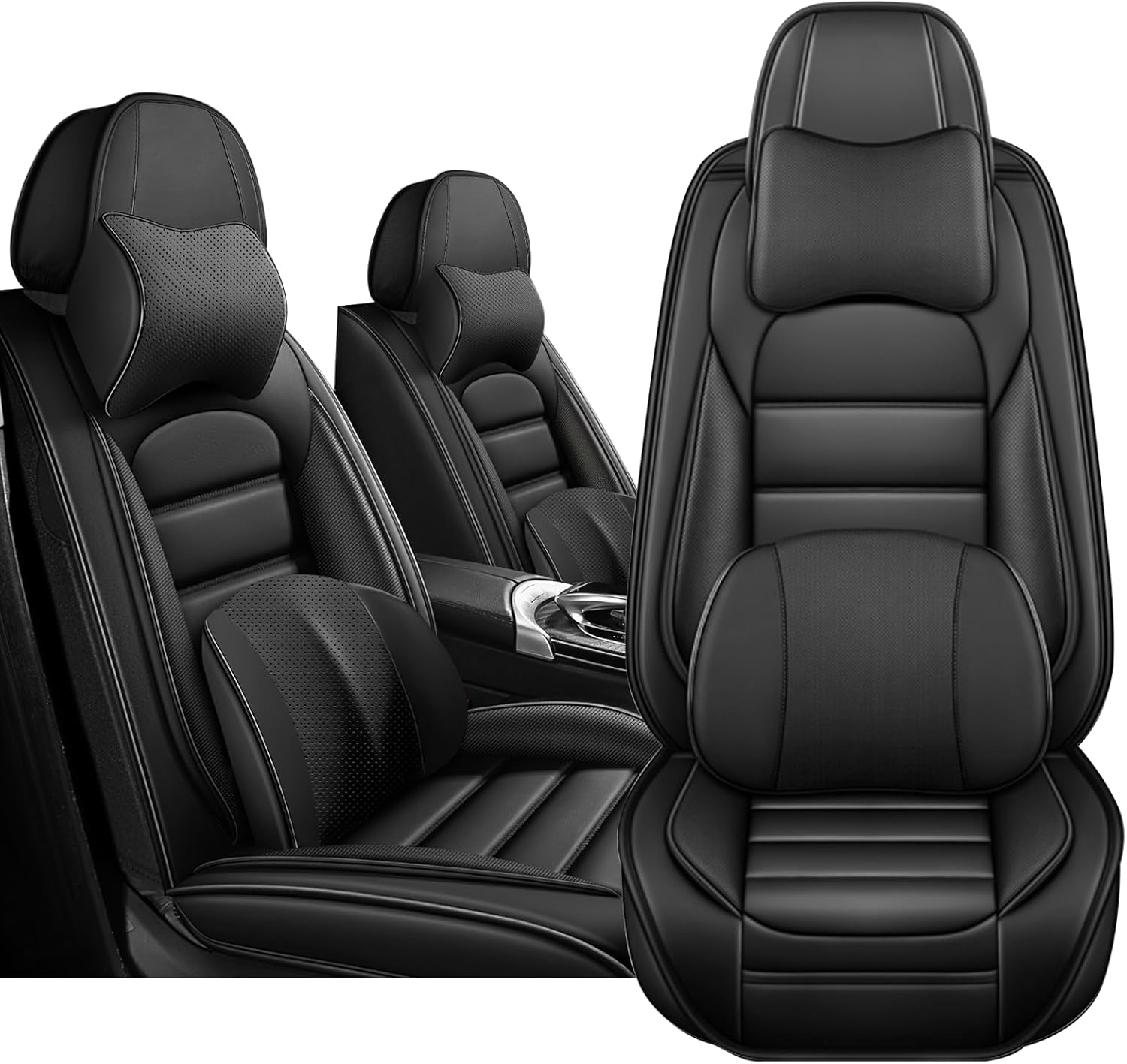 Car Seat Cover for Mercedes-Benz C-Class C300 2001-2025, Nappa Leather Front Seat Covers Full Coverage Seat Protector Waterproof Cushions (Black,2 Seats Luxury)