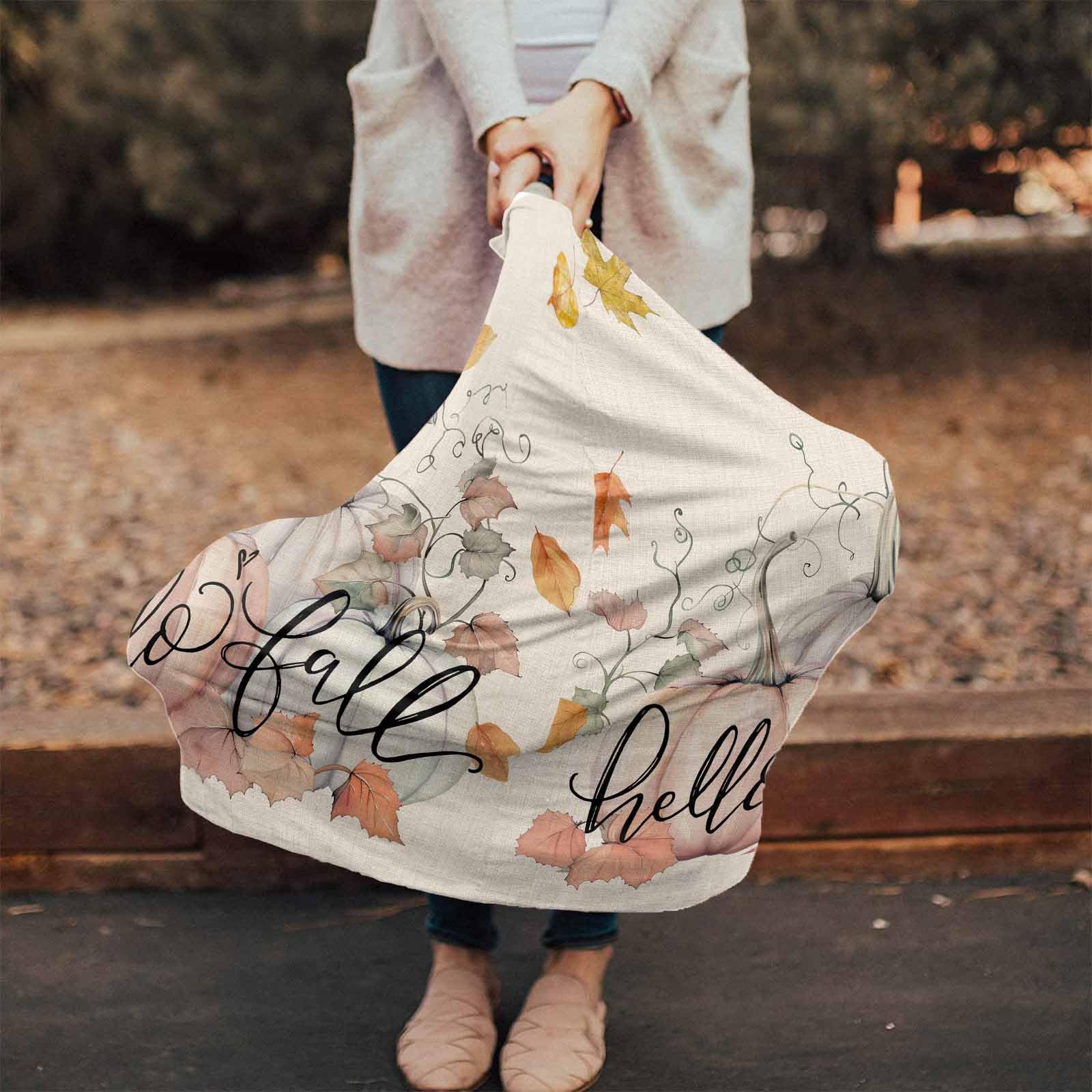 Nursing Cover for Breastfeeding Scarf, Maple Leaves Hand Painted Pumpkin Fall Baby Car Covers Super Soft Multi Use for Canopy Shopping Cart Cover Blanket Stroller Cover