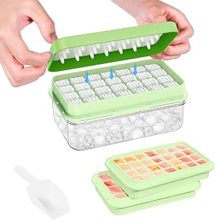 PHINOX Ice Cube Tray with Lid and Bin, Easy Release 56 Cubes for Freezer