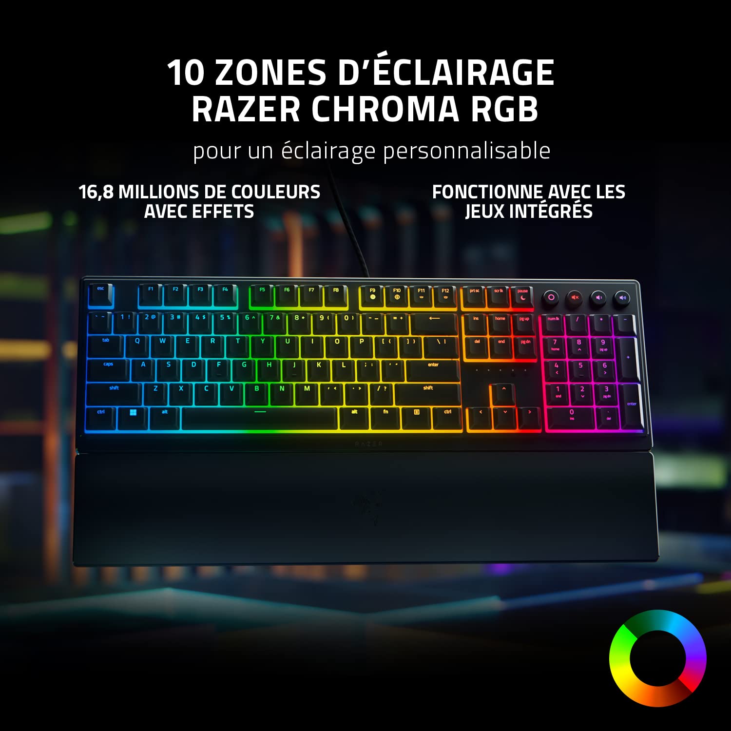Razer Ornata V3 - Clavier Gamer à Profil Bas (Switches Méca-Membrane, Repose-Poignet Ergonomique, RGB Chroma, Touches en ABS Vernies aux UV) Clavier AZERTY | Noir