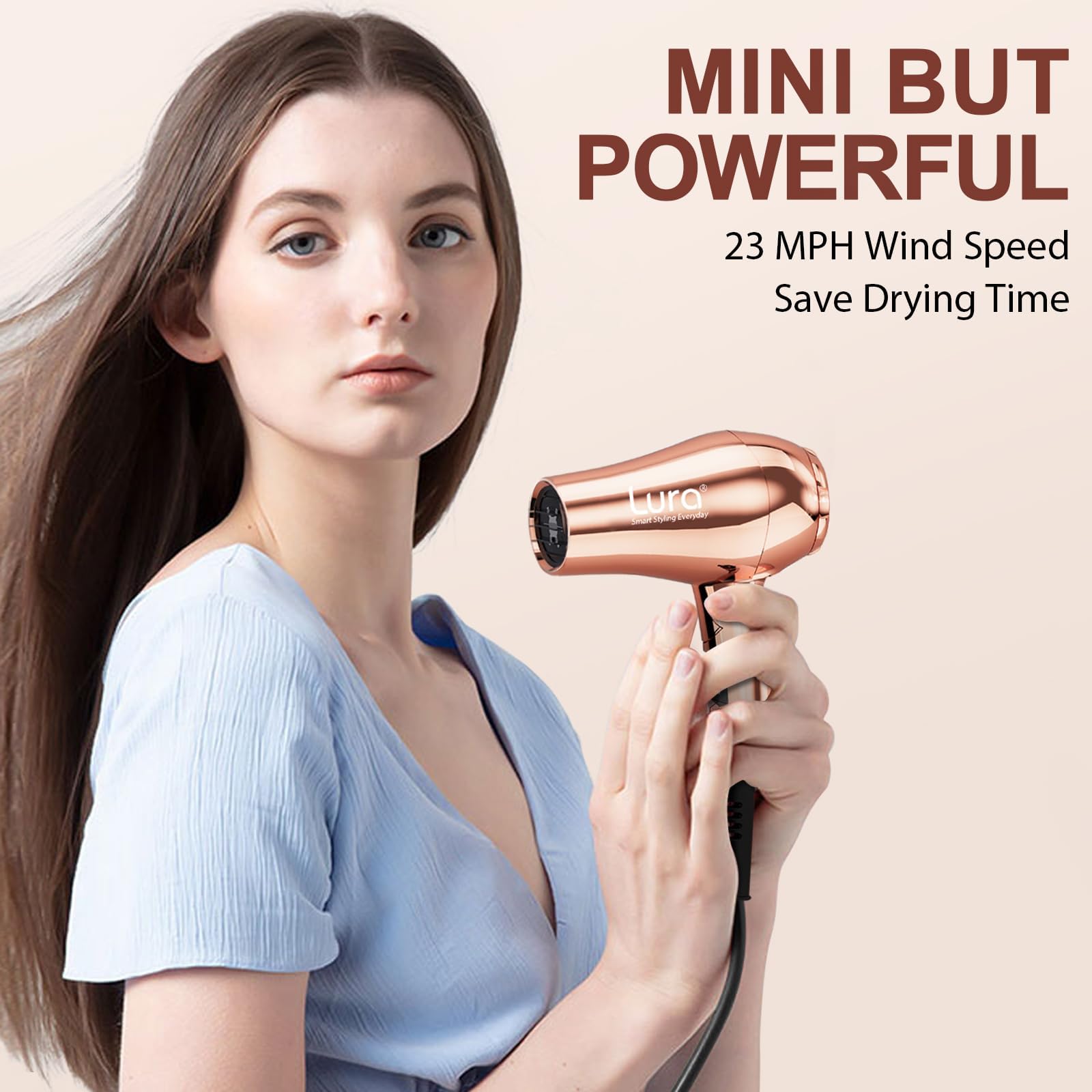 LURA Mini Portable Travel Hair Dryer with Dual Voltage