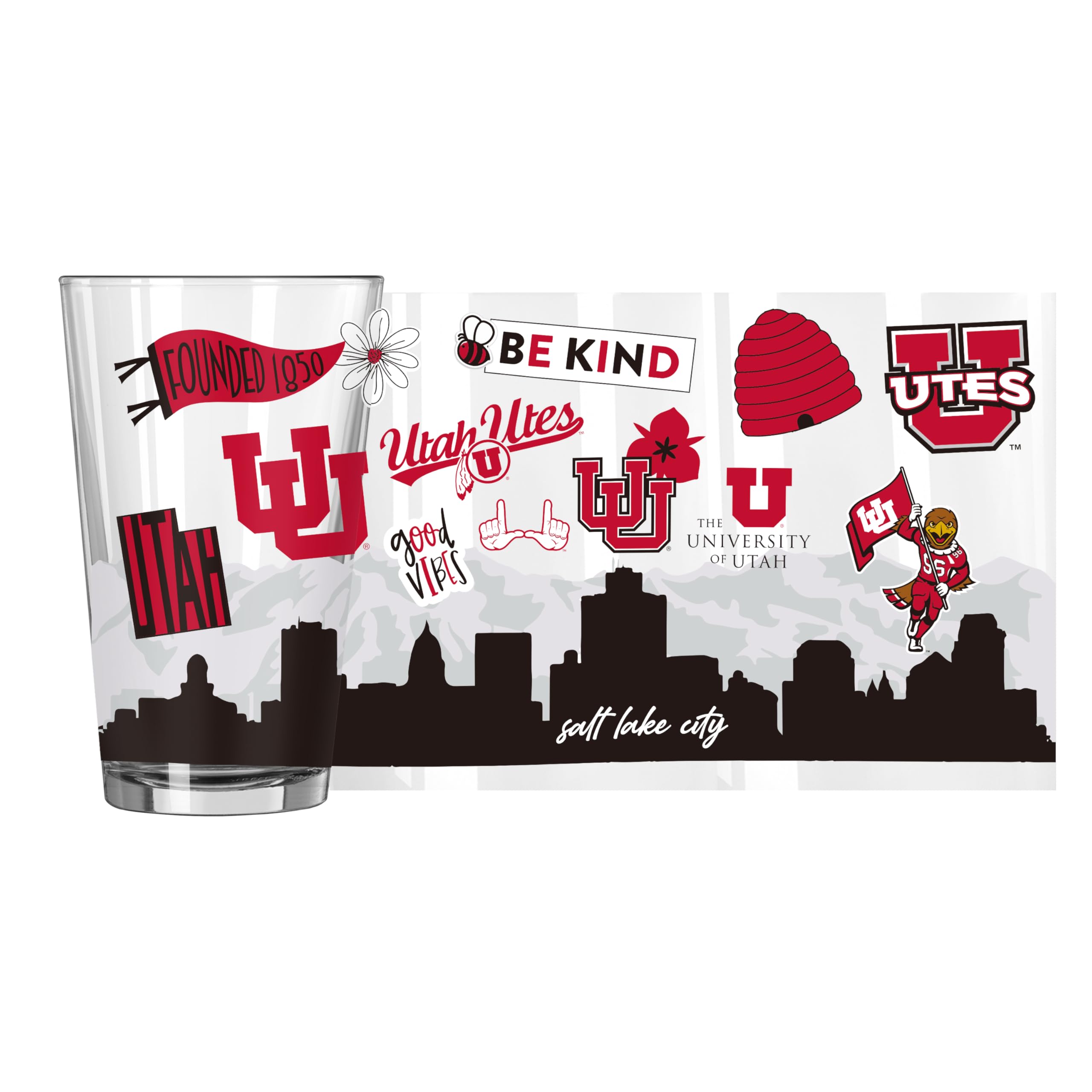 Logo Brands NCAA 16 oz Pint Glass - Durable Glass With Bold Team Color– Chip-Resistant Rim Drinkware For Fans, Tailgates, Home Bars &amp; Everyday Use