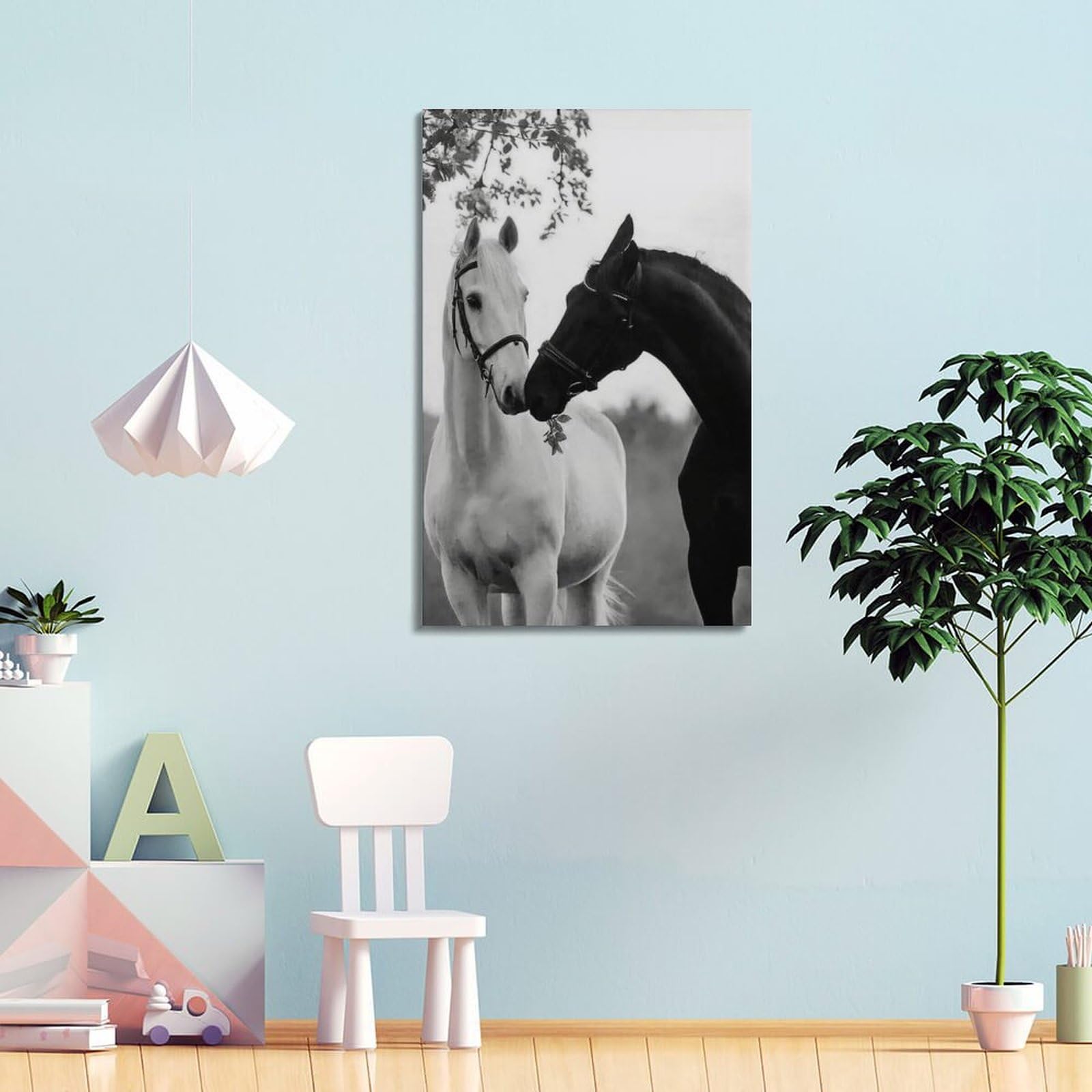 jocrynsi Tierposter – schwarze und weiße Pferde-Poster, ästhetischer Leinwand-Kunstdruck, Heimdekoration für Schlafzimmer, Wohnzimmer, 40 x 60 cm, Rahmenstil