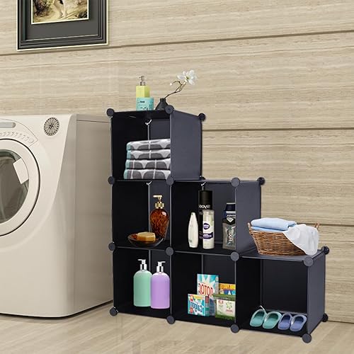 Miniatura 2 de Armario de almacenamiento abierto de 6 cubos, organizador de armario con forma de bricolaje, estantes de almacenamiento para muebles del hogar,