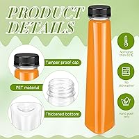 Vista 3 de Tanlade Paquete de 50 botellas de plástico para jugos de 12 onzas, botellas transparentes para bebidas con tapas a prueba de manipulaciones
