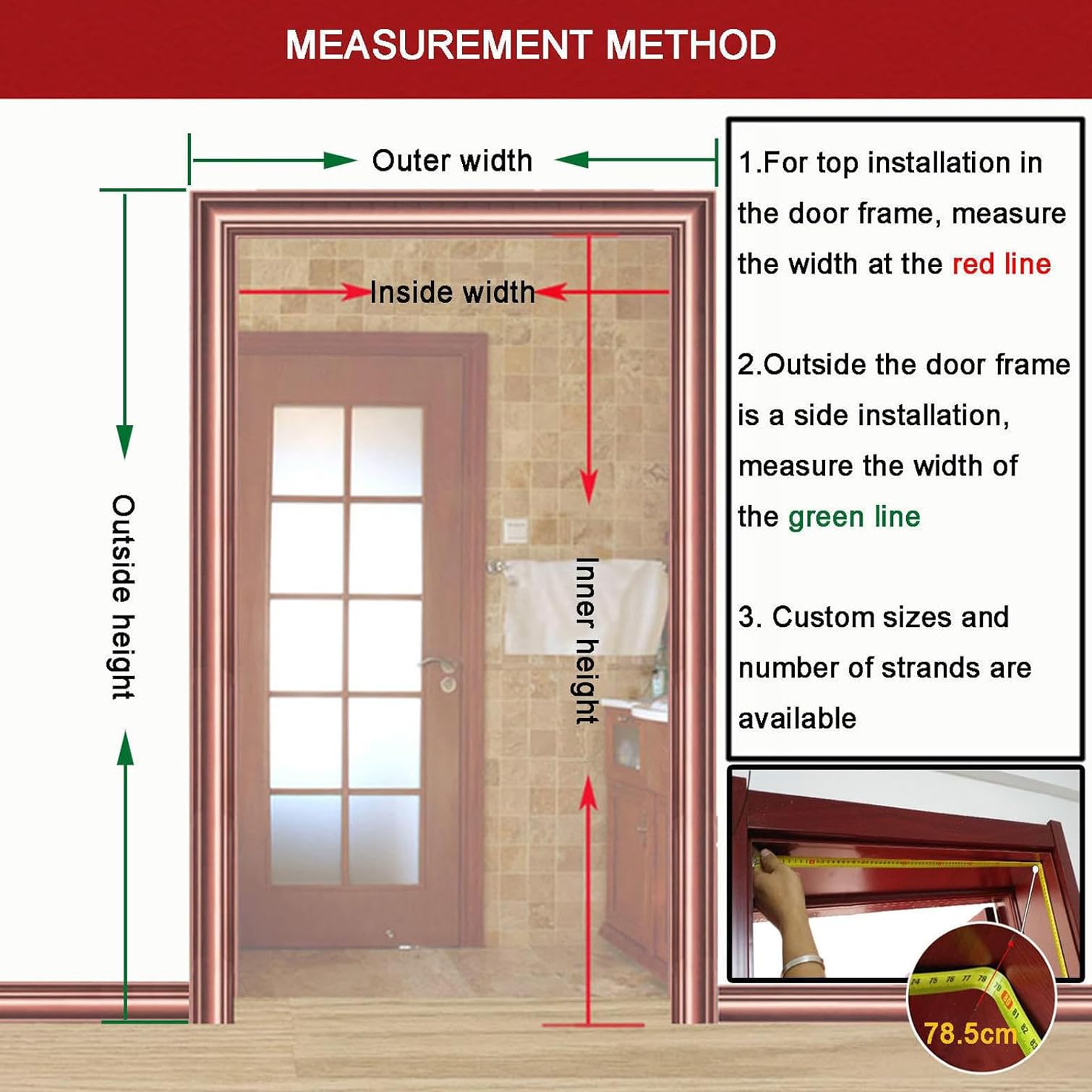 Rideau de Porte en Perles de Bois Suspendu,Rideaux en Perles de Bois Style Rétro,Panneau D'écran de Rideaux Cloisons pour Décor Entrée,Personnalisé,Largeur x Hauteur (80cm x 190cm(80 brins))