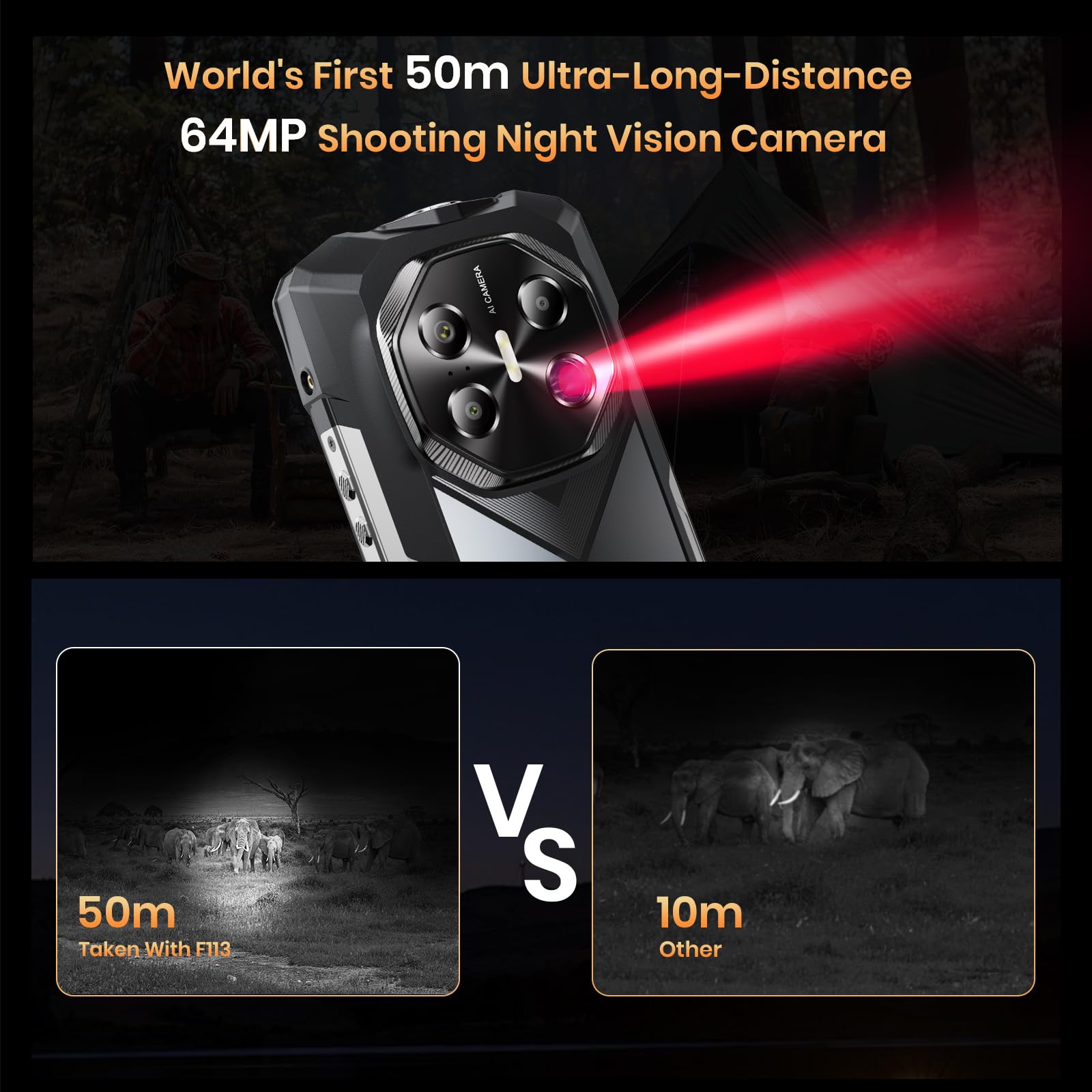 FOSSiBOT F113 5G Téléphone Portable Incassable Vision Nocturne 64MP, 20000mAh, 36Go+256Go, Smartphone Incassable Écran FHD+ 6,78" 120Hz, Android 15 Caméra 50MP Dual SIM IP68/IP69K/NFC/Face ID (Gris)