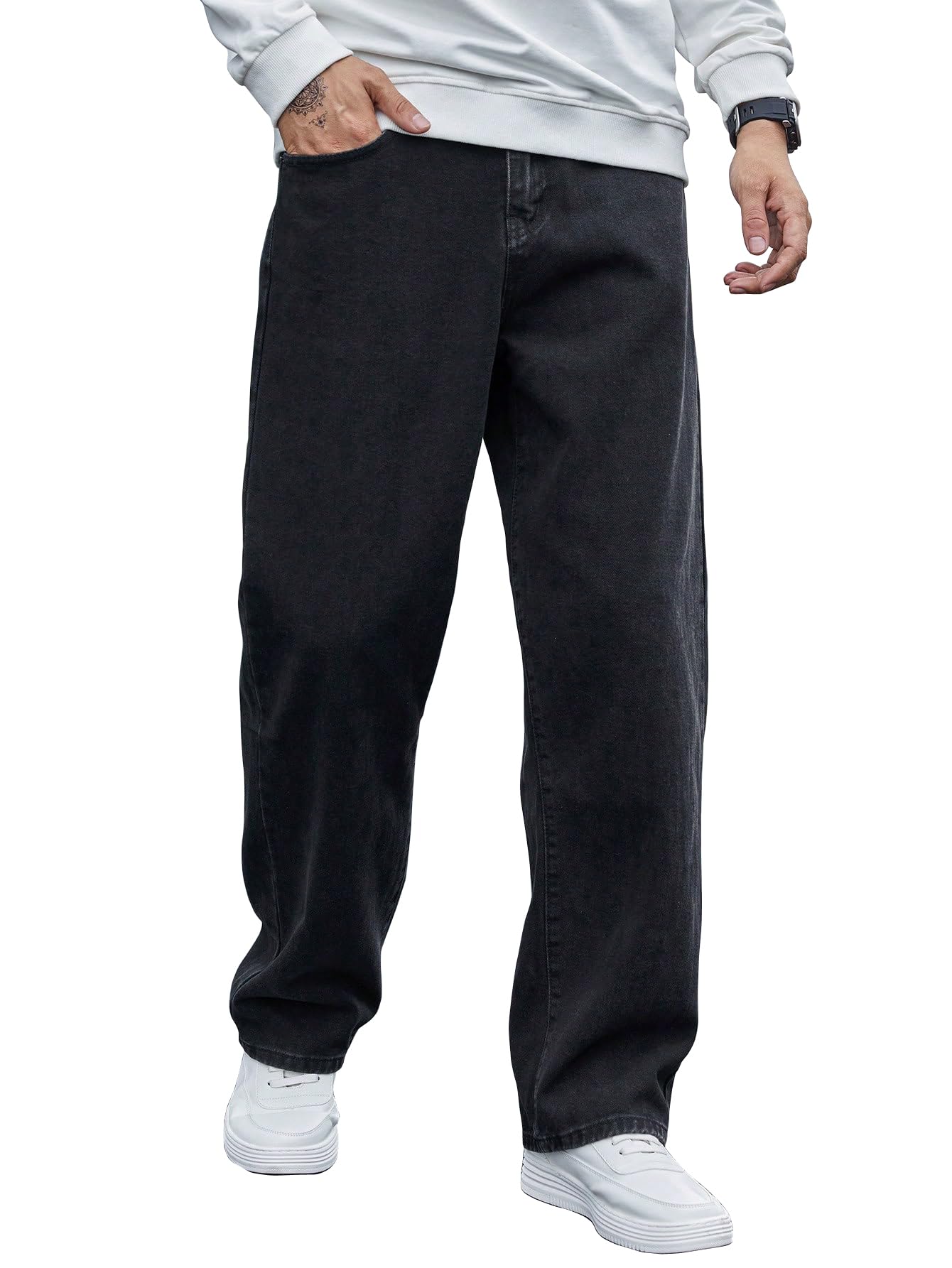 avanova Men's Blue Denim Cotton Oversized Loose Baggy Relaxed Fit Wide-Leg Roomy Jeans Pants for Men (Jeans 167)-picture-20