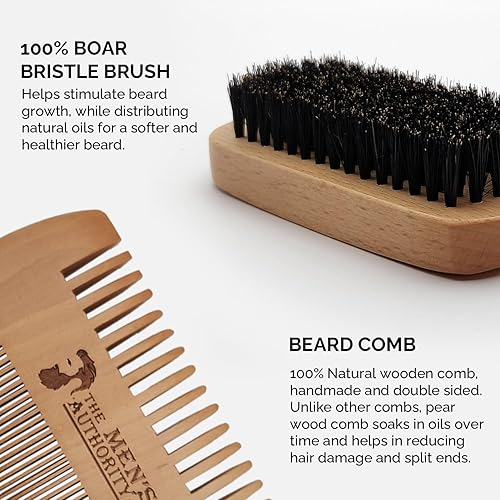 Miniatura 6 de MAC Kit de barba para hombres, kit de aseo de barba que incluye cepillo de cerdas de jabalí, tijeras de recorte, peine de barba, estuche - Regalos