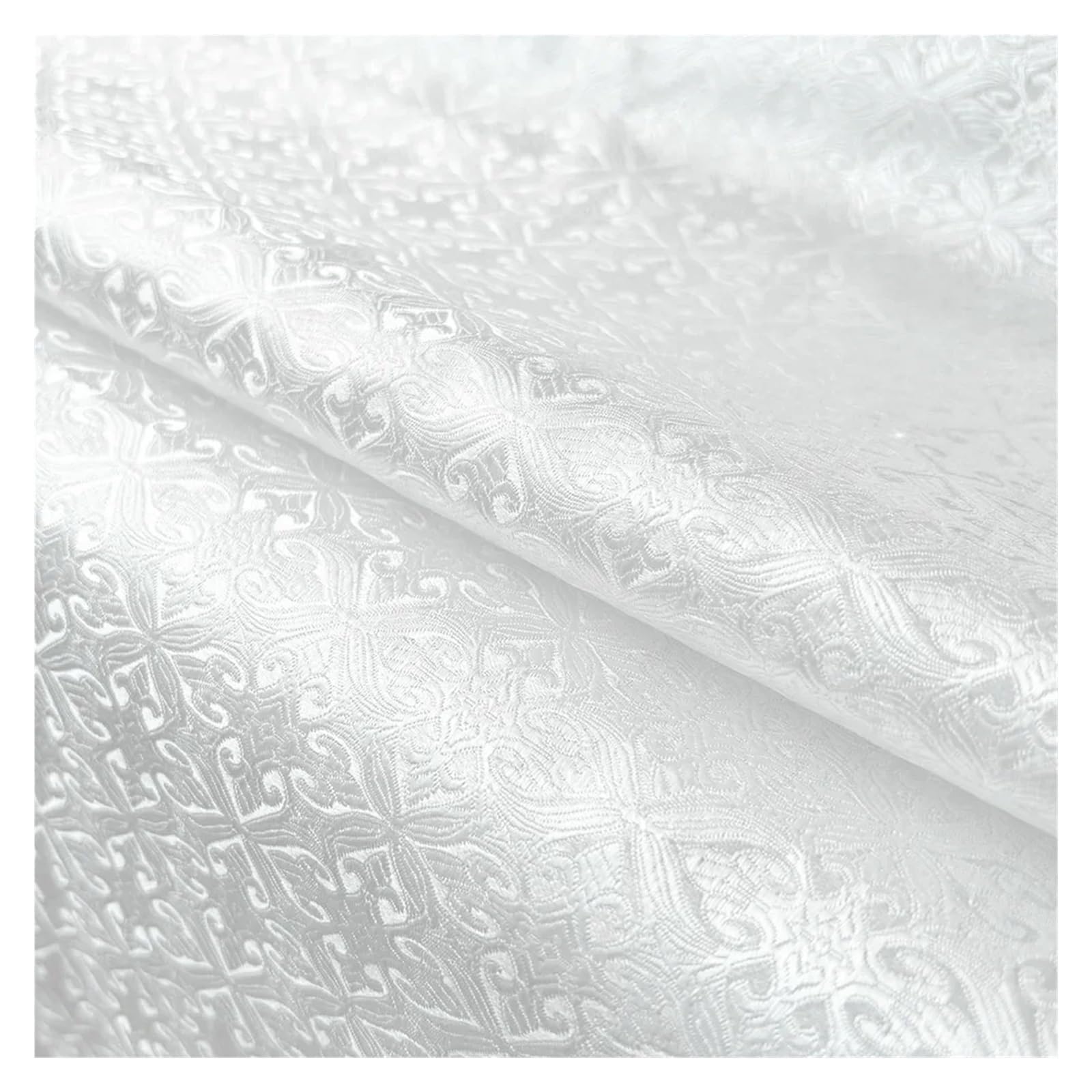 Satin Fabric Silk Satin Brocade Jacquard Fabric Vintage Floral Vein for Craft(White)