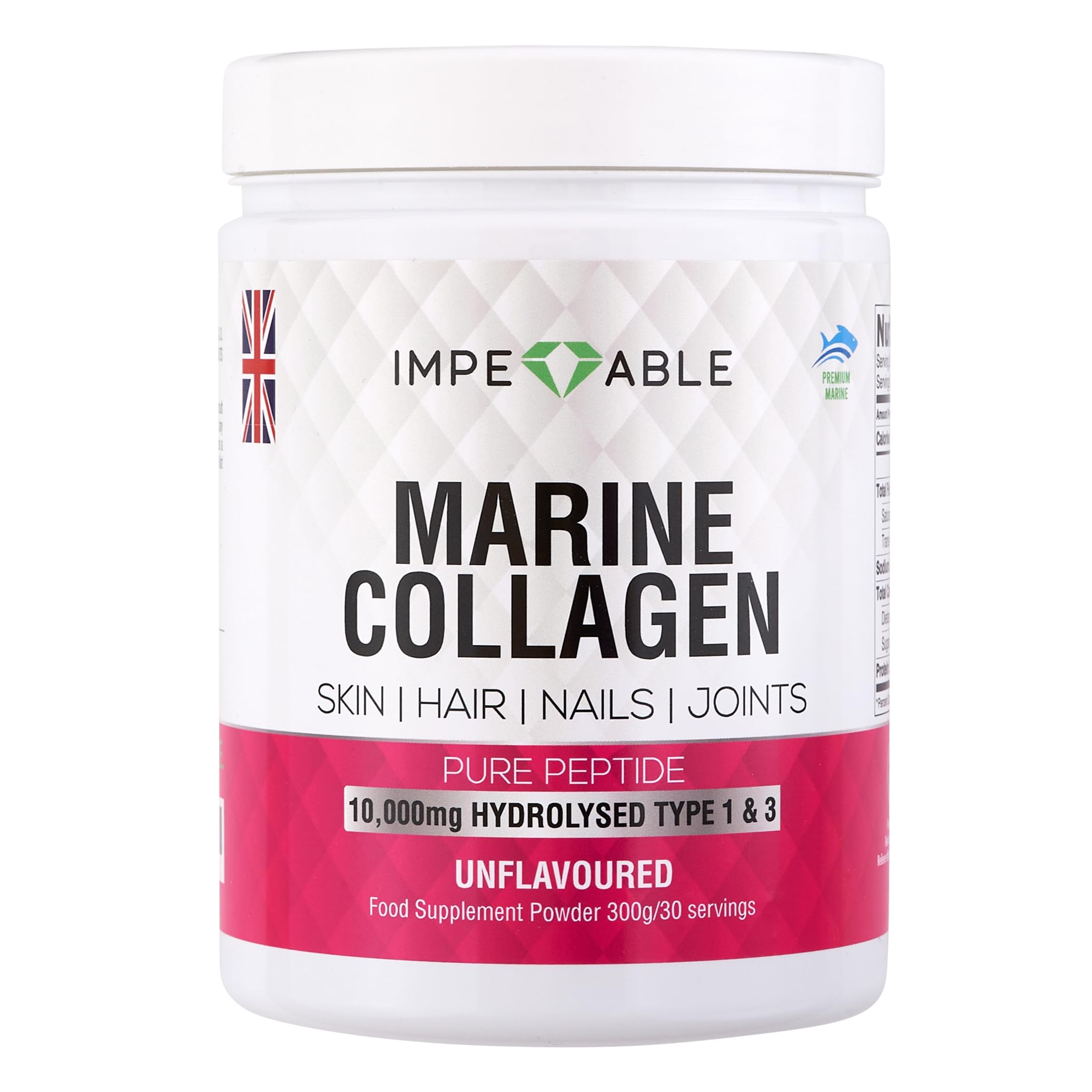 Marine Collagen Powder Hydrolysed Pure Collagen Peptides - Improve Skin Elasticity, Strengthen Hair, Nails, Bones & Relieve Joint Pain. Collagen Supplements for Women & Men. Unflavoured. UK Business.
