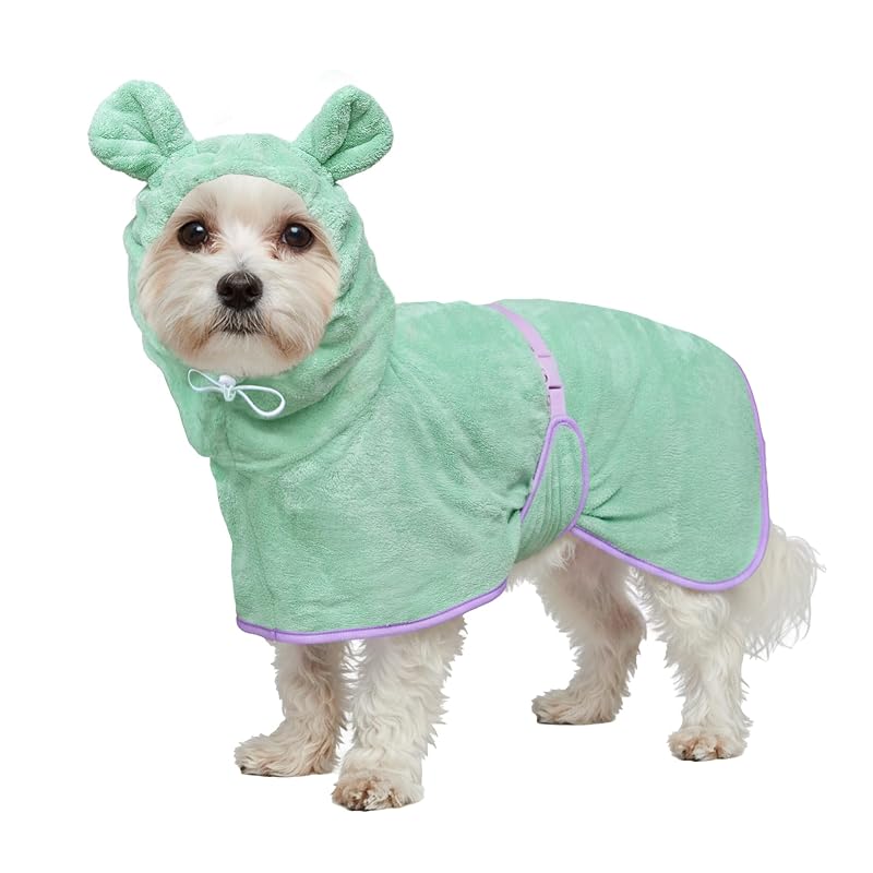 Roupão Toalha para Cães em Microfibra com Capuz e Ajuste HhiMyOct, Light Green, Small