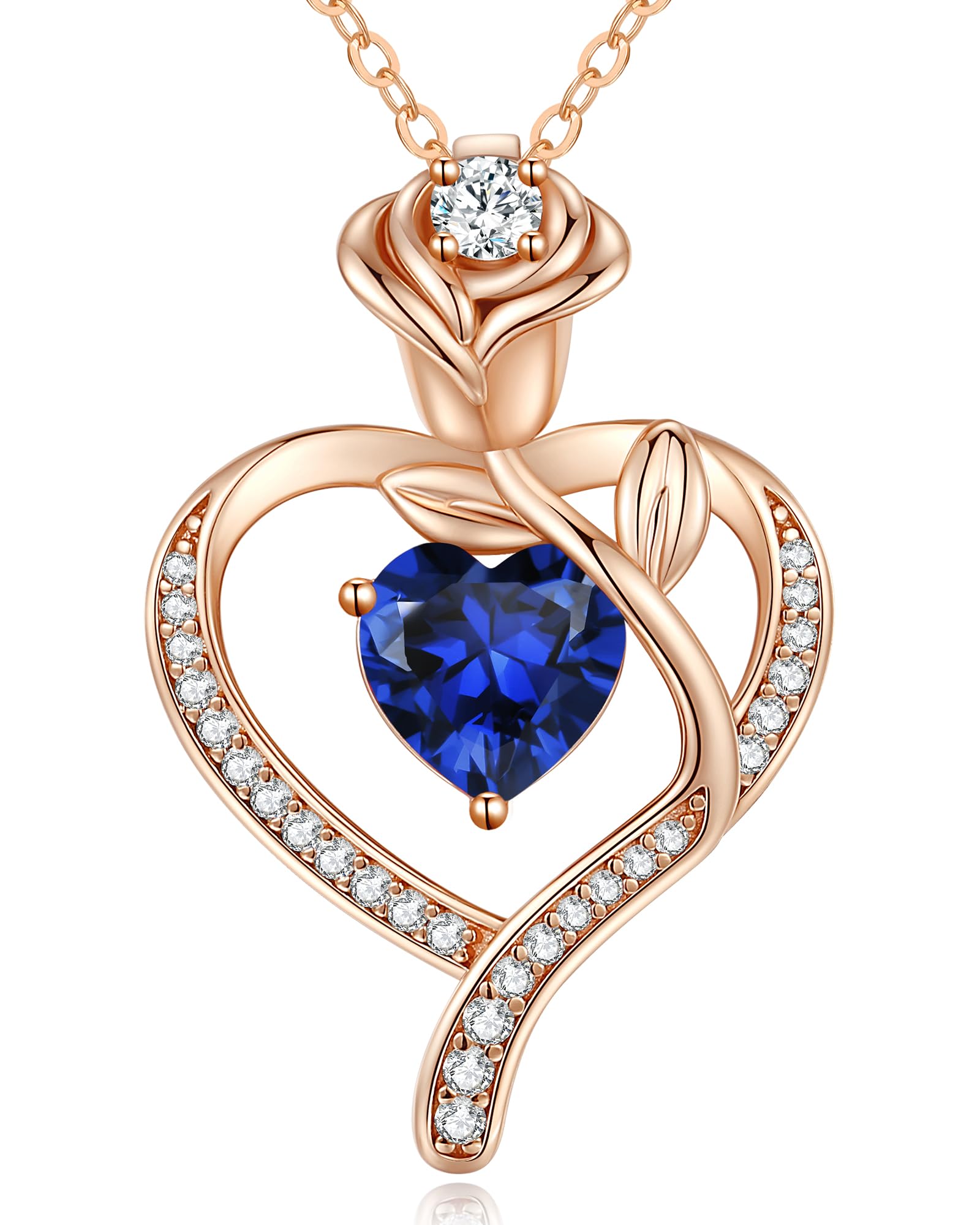CDE Collana Donna Collana Cuore in Oro Rosa Gioielli Donna, 925 Sterling Silver Collana Pendente Anniversario Compleanno San Valentino Regalo di Natale per donne Moglie Mamma Fidanzata