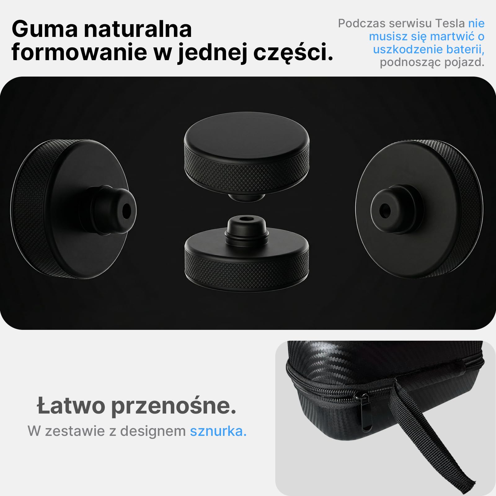 Zestaw 4 Podkładek Podnoszących do Tesli Model S 3 X Y (2016-2026 Highland/Juniper), Gumowe Podkładki do Podnośnika ze Schowkiem