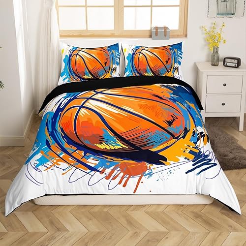 Funda de edredón de baloncesto para niños, tamaño individual, juego de ropa de cama deportiva con 1 funda de almohada, decoración de habitación