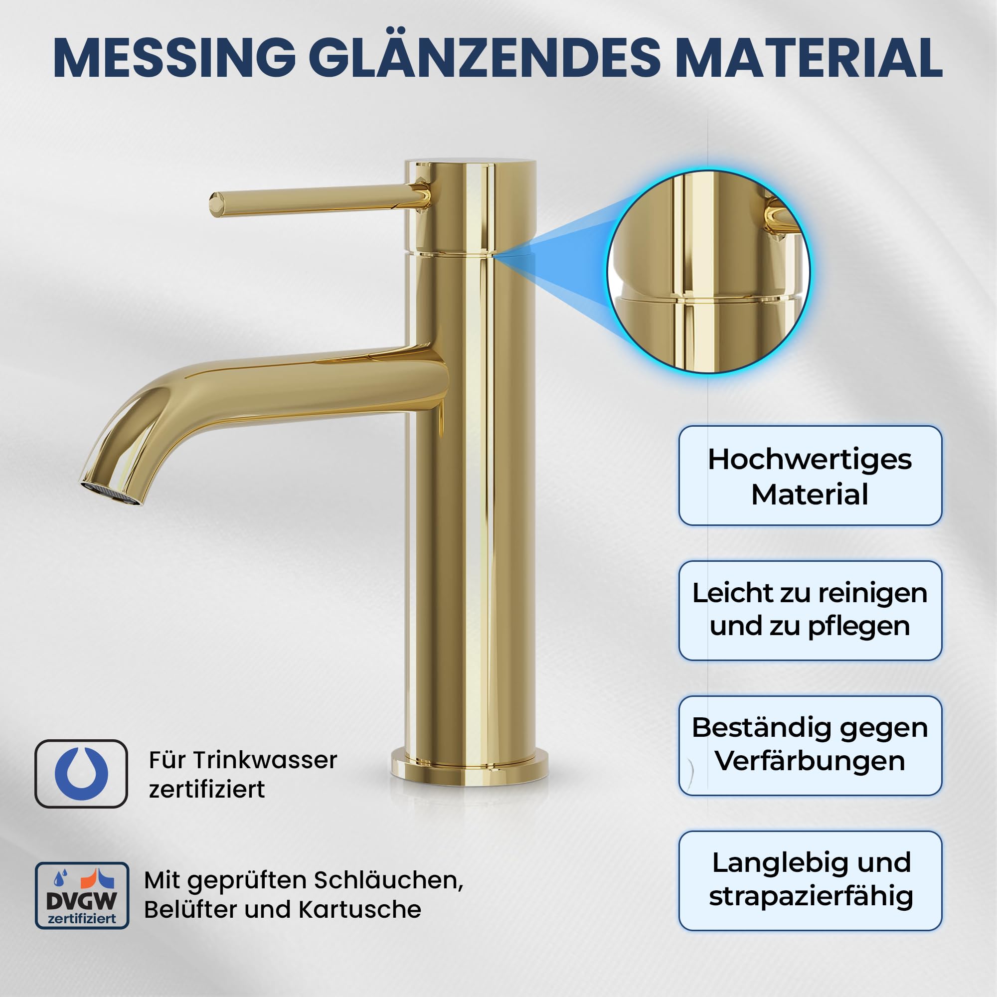 Søvang Wasserhahn Bad – Waschtischarmatur 18,3 cm, Waschbeckenarmatur Messing Glänzend, Anti-Fingerprint & Einfache Montage, Gebürsteter Edelstahl, Modernes Dänisches Design