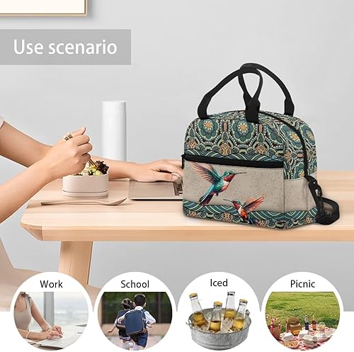 Vista 97 de doginthehole Bolsa de almuerzo portátil de teñido anudado azul, bolsa de almuerzo, organizador reutilizable, hielera para adultos, al aire libre