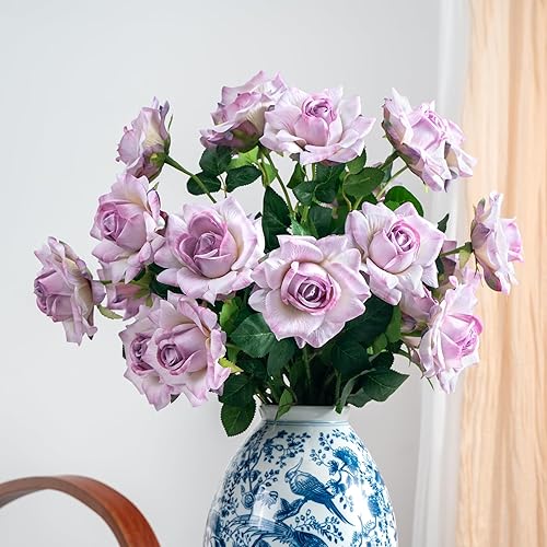 Flores artificiales, rosas artificiales, rosas falsas de 23.2 pulgadas, flores artificiales de tallo largo para jarrón alto, rosa de seda, 20
