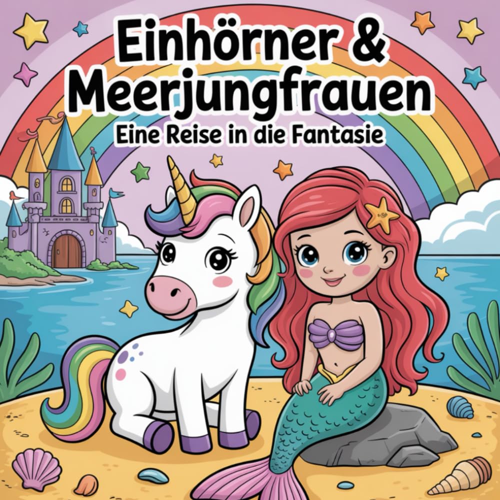 Einhörner und Meerjungfrauen - 50 magische Ausmalbilder für Kinder & Erwachsene