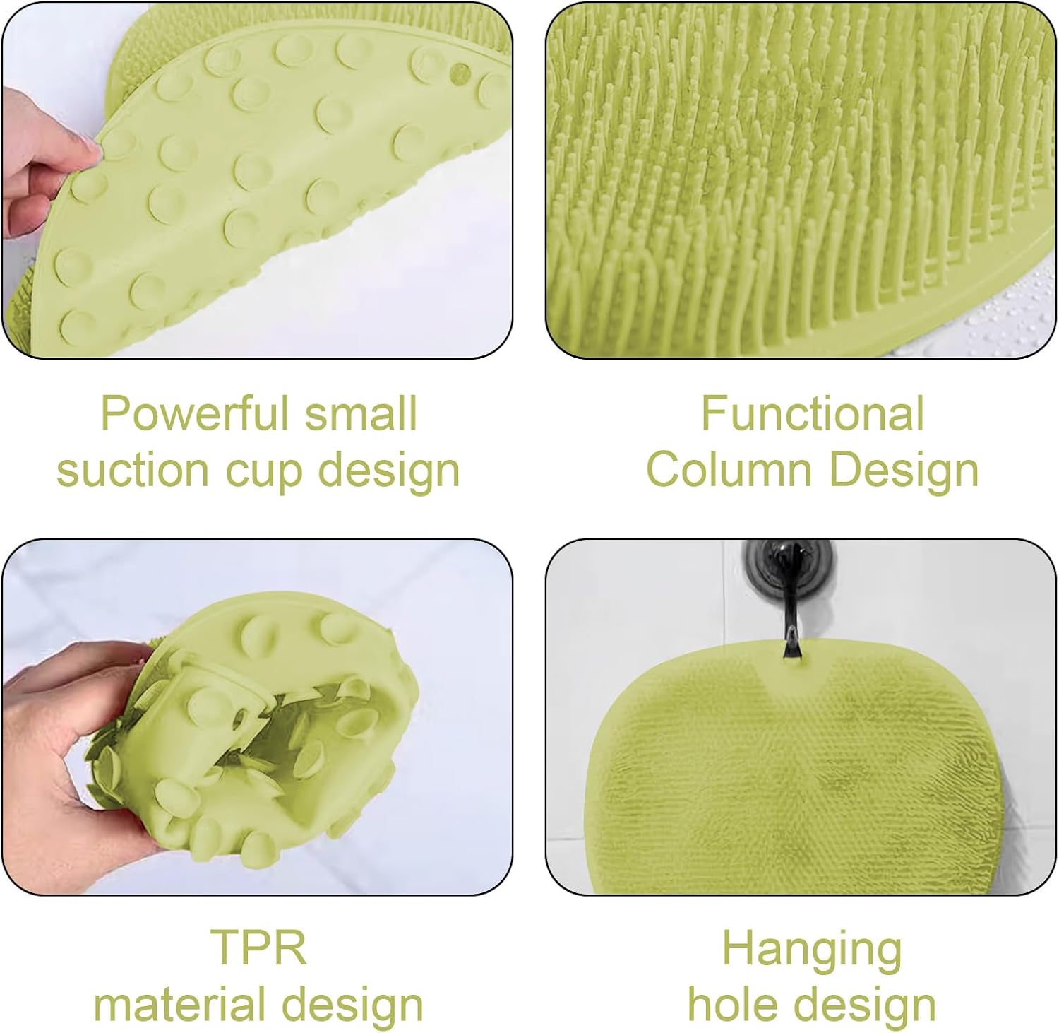 Bathtub & Shower Mat,Shower Foot Scrubber Mat with Non-Slip Suction Cups, Foot Back Cleaning Pad Back Washer Exfoliating Bath Wash Pad, Wall Mounted Slip Suction Cups (Green)