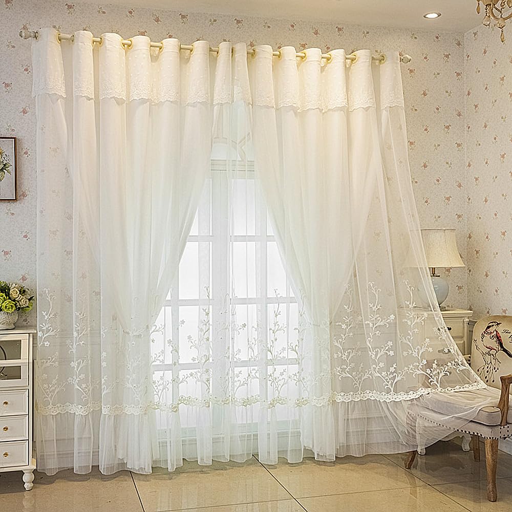 Rideaux à fleurs brodées double couche Amidoudou, la poésie des fleurs pastorales chez vous