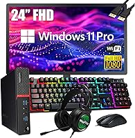 Lenovo ThinkCentre M700 Tiny Desktop PC Bundle: i5-6500, 16GB RAM, 256GB SSD, 24" FHD Monitor, Win11 Pro, Renewed