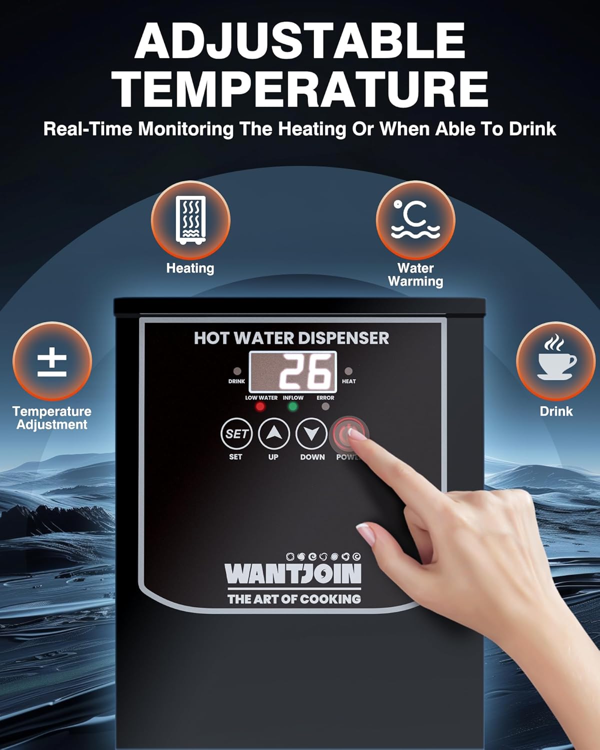 WantJoin Hot Water Dispenser - Commercial Water Boiler 35L(9.2 GAL)/H Step-Heating Adjustable Temperature Control 32°F - 212°F for Coffee Boba Tea Shop Office, 1800W