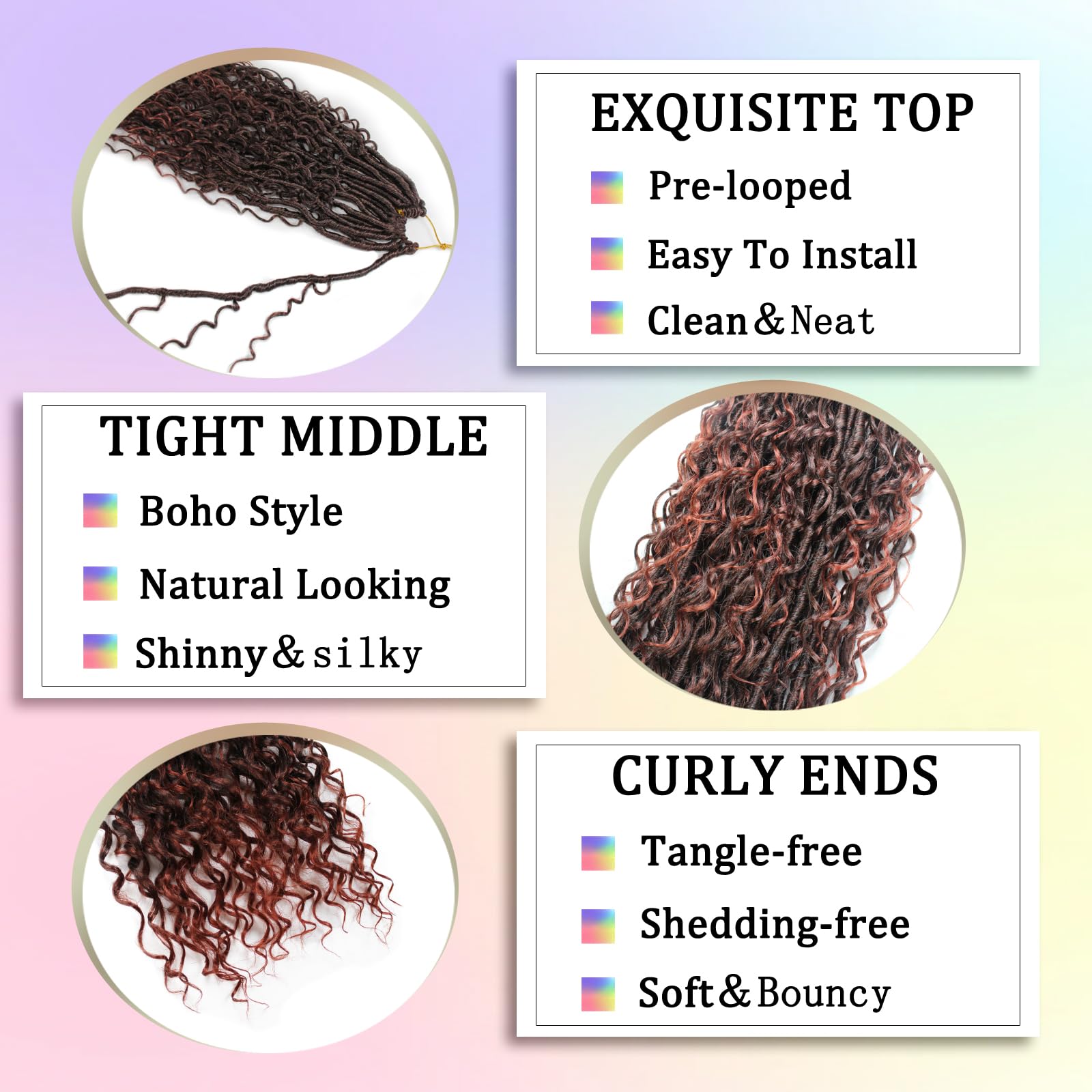Enbeautiful Boho Faux Locs Crochet Hair 24 Inch 9 Packs Pre-Looped Goddess Locs with Curly Ends - Image 2