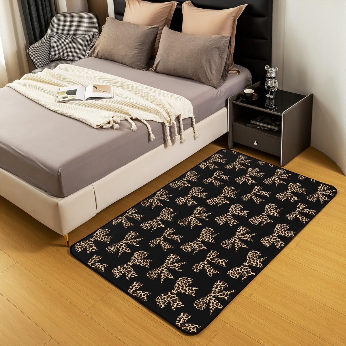 Erosebridal Cheetah Bow Area Rug 4'11" x 3'3",Coquette Bowknot Carpet for Kids Boys Girls Women,Brown Abstract Leopard Print Indoor Floor Mat