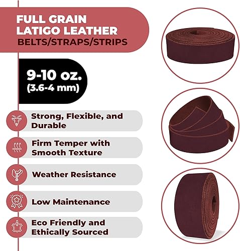 Miniatura 2 de ELW 9-10 oz (0.142-0.157 in) Latigo Cinturón de cuero Grado Correas y tiras  Tamaño 1.25"x72" (3.2x183cm)  Borgoña  Cuero de vaca de grano completo,