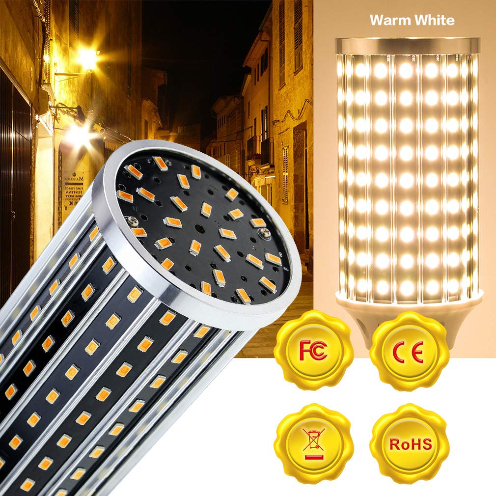 Bombillas LED E27 Luz Blanco Cálido/Fria, 50W Equivalentes Incandescente Bombillas 300W Bombilla Maíz E27 Led 3000/6500K 6000LM Lampara Bombilla Led E27 No Regulable,Warm White,4 Pack