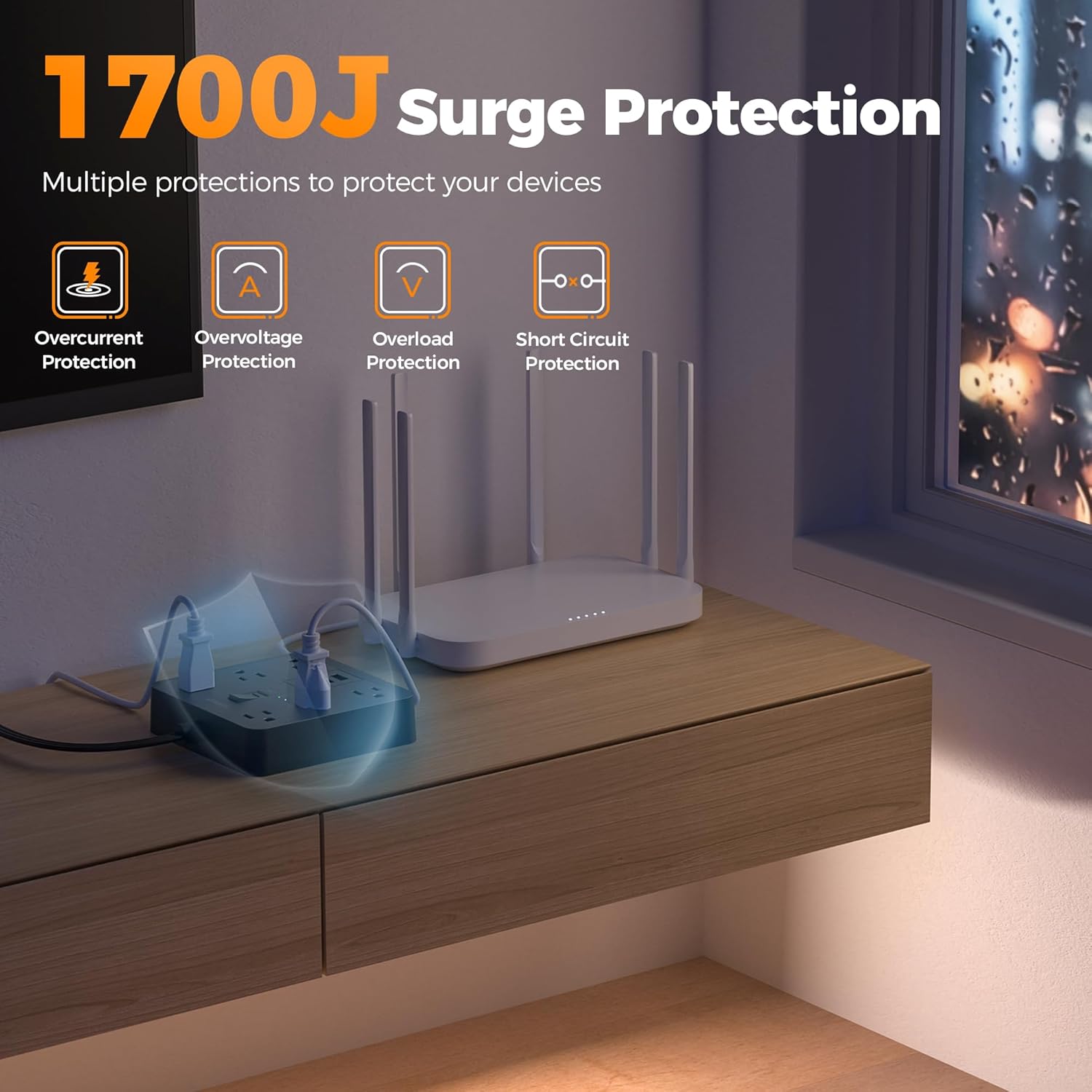 TESSAN Black Surge Protector Power Strip, Flat Plug Extension Cord 5 FT with 6 Outlets 3 USB Charger (1 USB C), 1700J Protection Multiple Outlets Charging Station for Home, Office, College Dorm Room