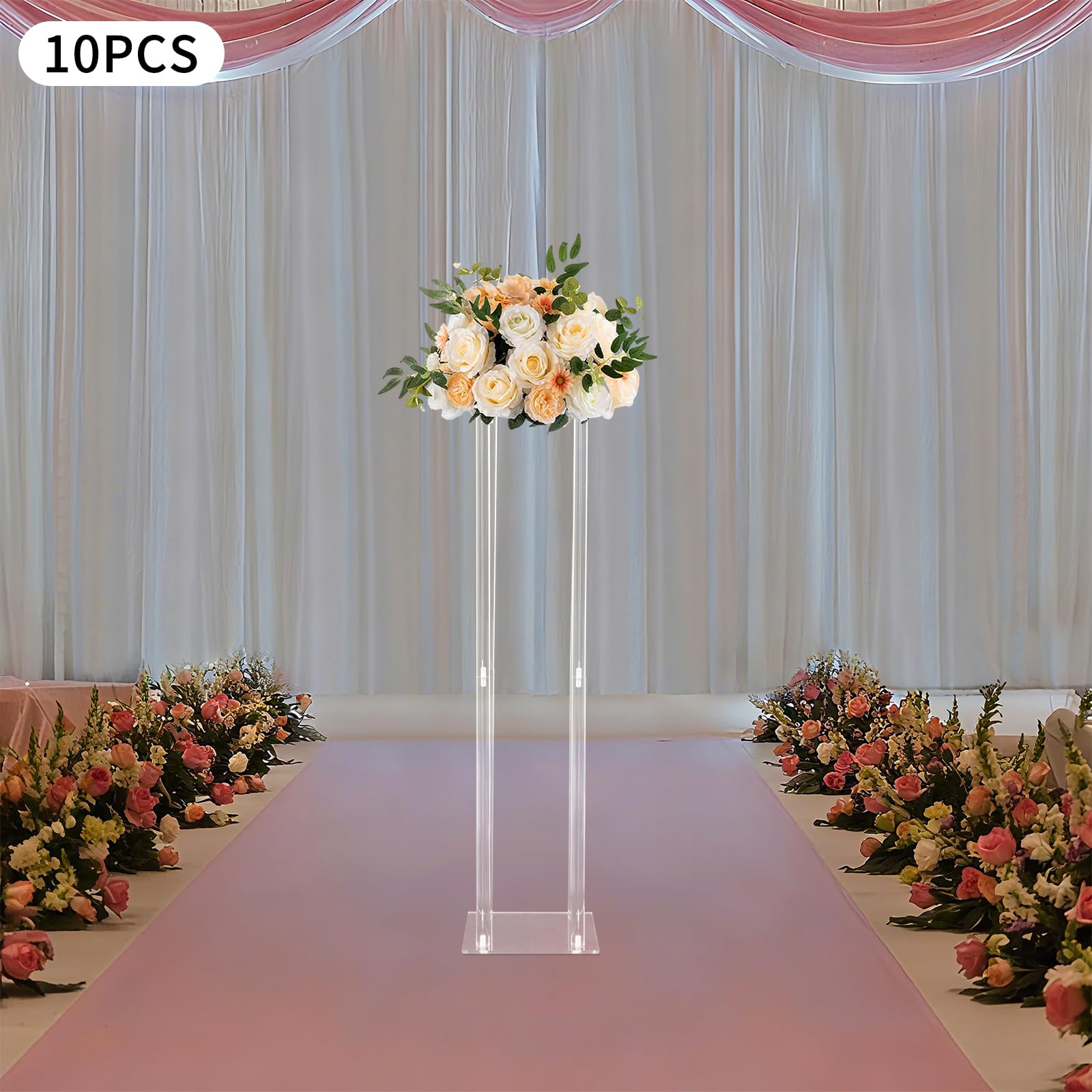 Blumenständer Hochzeit 10 Stück Acryl 80 cm Transparent 20 x 20 cm | Ca. 5 kg Traglast je Stand, Pflanzenhocker Pflanzenständer für Dekoration von Bars Hotels Cafés Partys