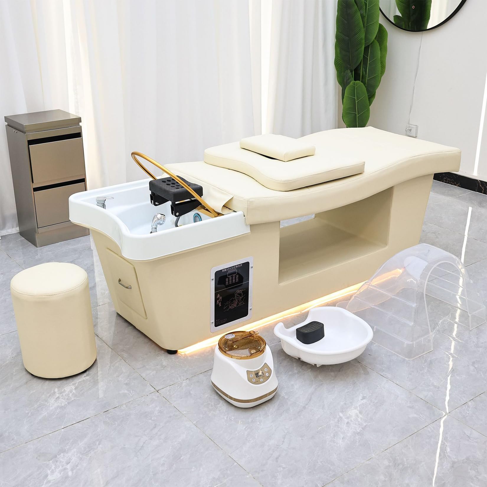 Lit de shampoing avec Machine à Vapeur pour Salons de beauté et spas