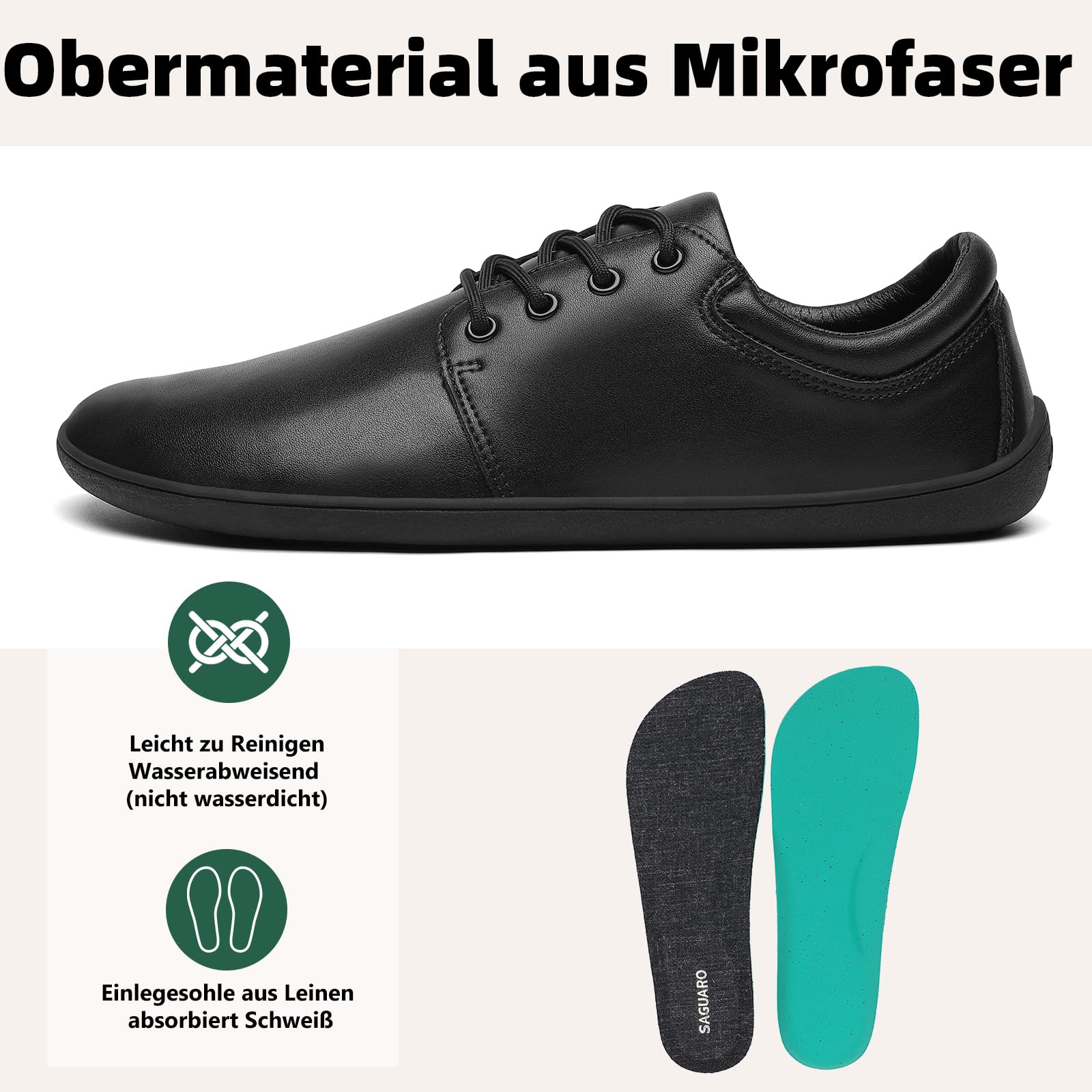 SAGUARO Herren Barfußschuhe Leicht rutschfest Minimalschuhe mit Breiter Zehenbox und Zero-Drop Solhe - Noble II, Gr.36-48