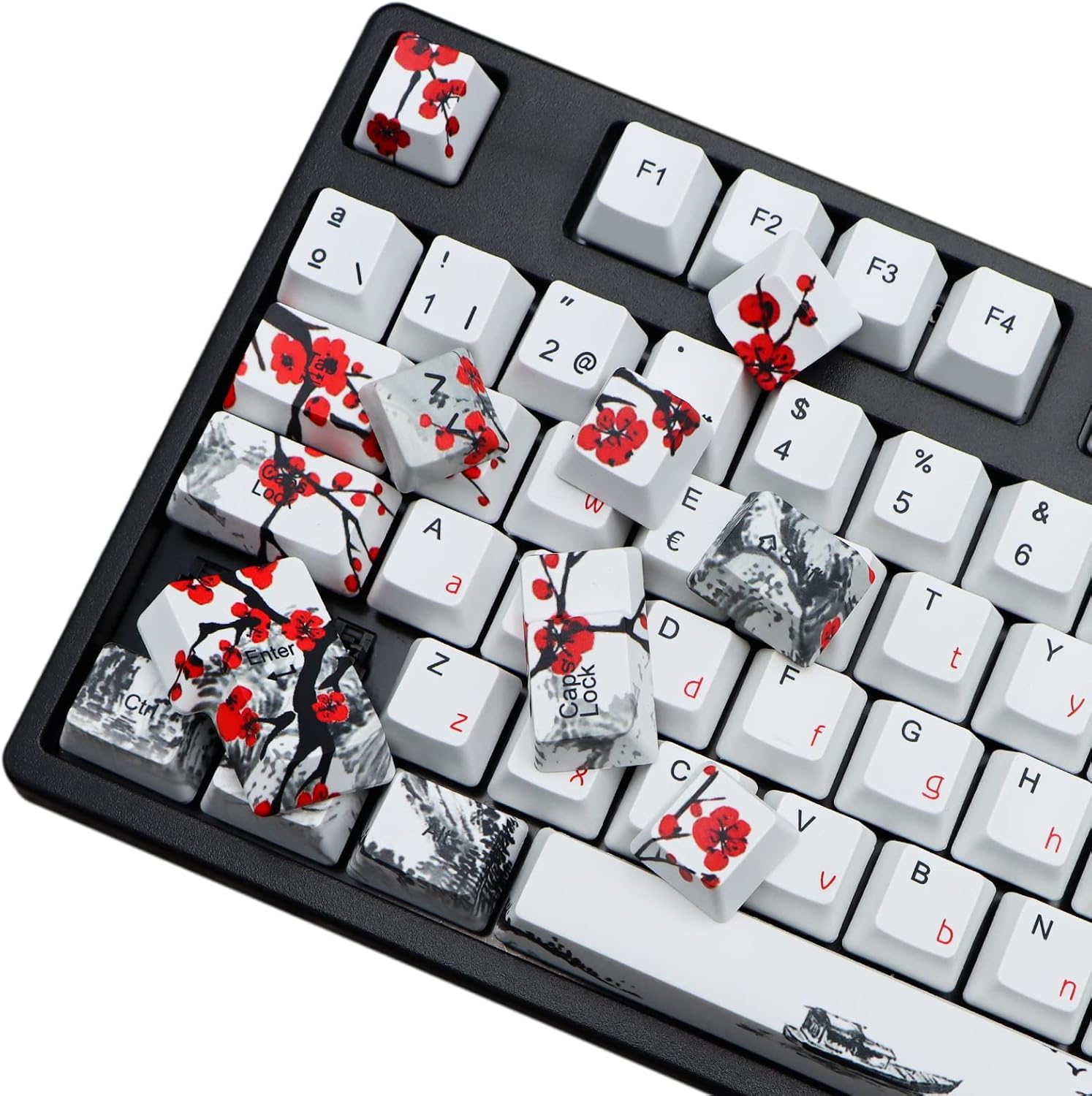 MOLGRIA Keycaps 111 Set for 62 105 109 Mechanical Keyboard, Custom PBT OEM Profile Key Caps for Spanish with Keycap Puller for Kailh Cherry MX Switch ISO Layout Espanol Keyboard(Plum Blossom)
