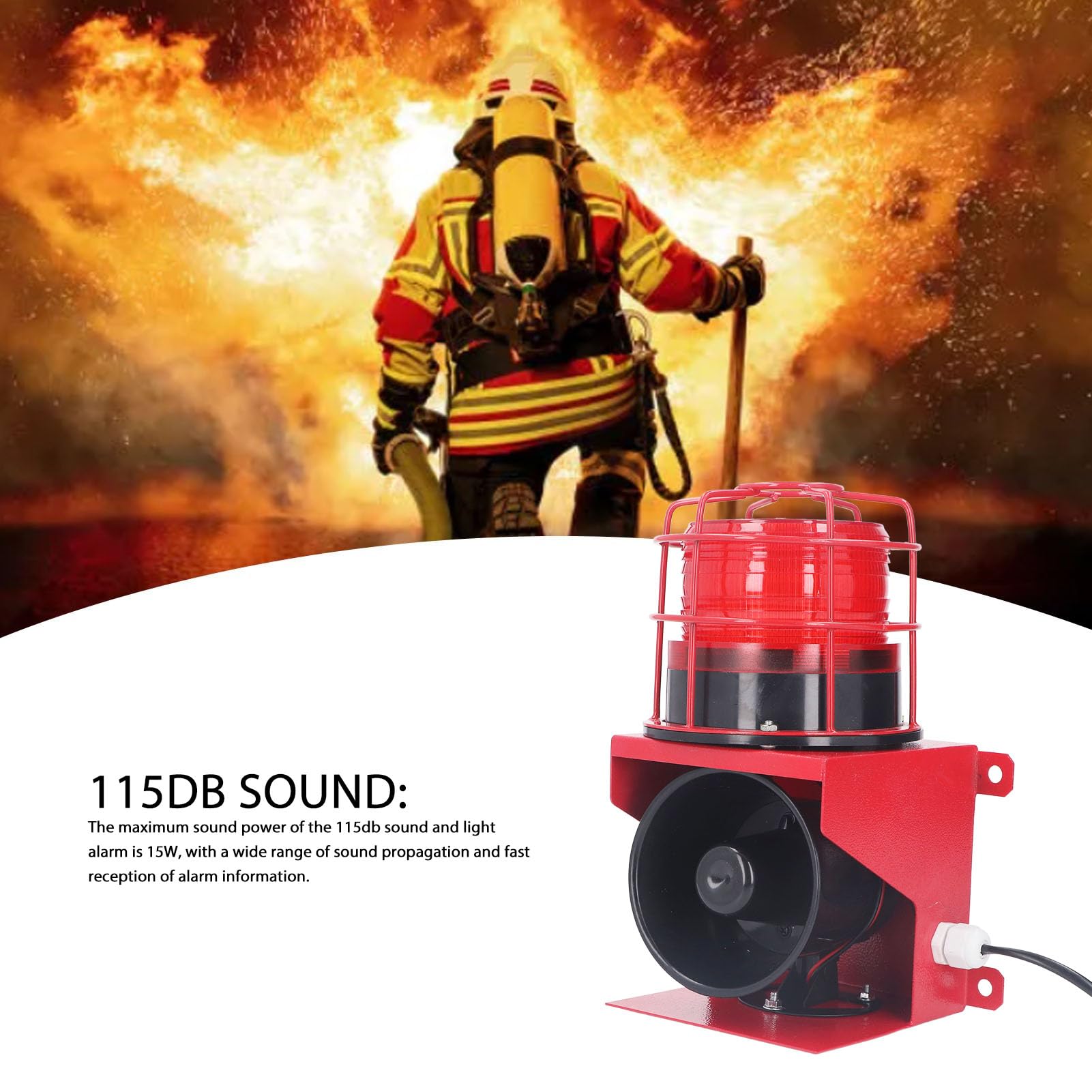 Ejoyous Alarma Industrial, Alarma de Luz Sonora de 115 DB con Anticongelante Impermeable IP65, Instalación en Pared, Bocina de Sirena de Alta Potencia para Minas, Canteras, Sitios de (Enchufe