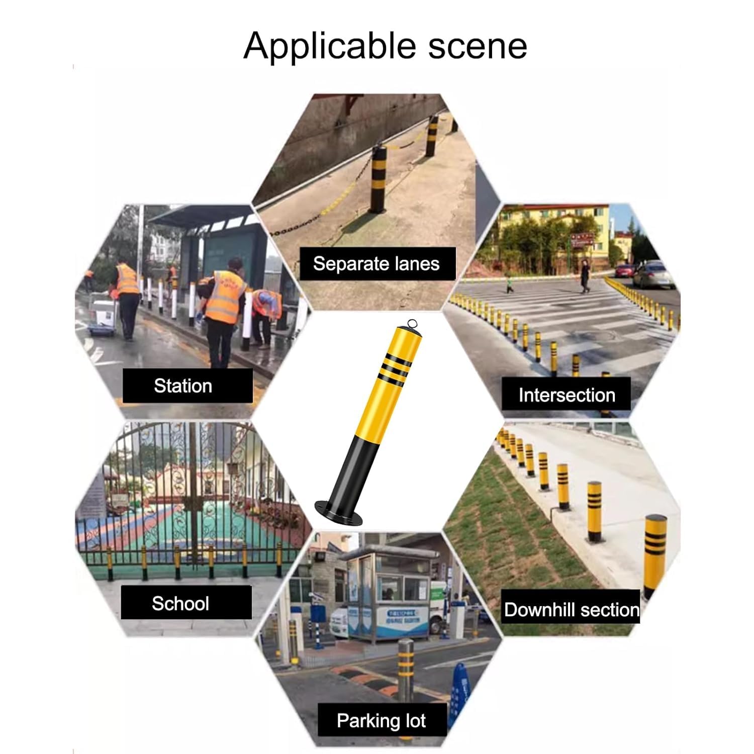 Borne de sécurité réfléchissante avec 4 boulons d'ancrage - Dispositif Anti-Collision pour la signalisation routière et la décoration des allées de Garage (61 x 7,6 cm) -