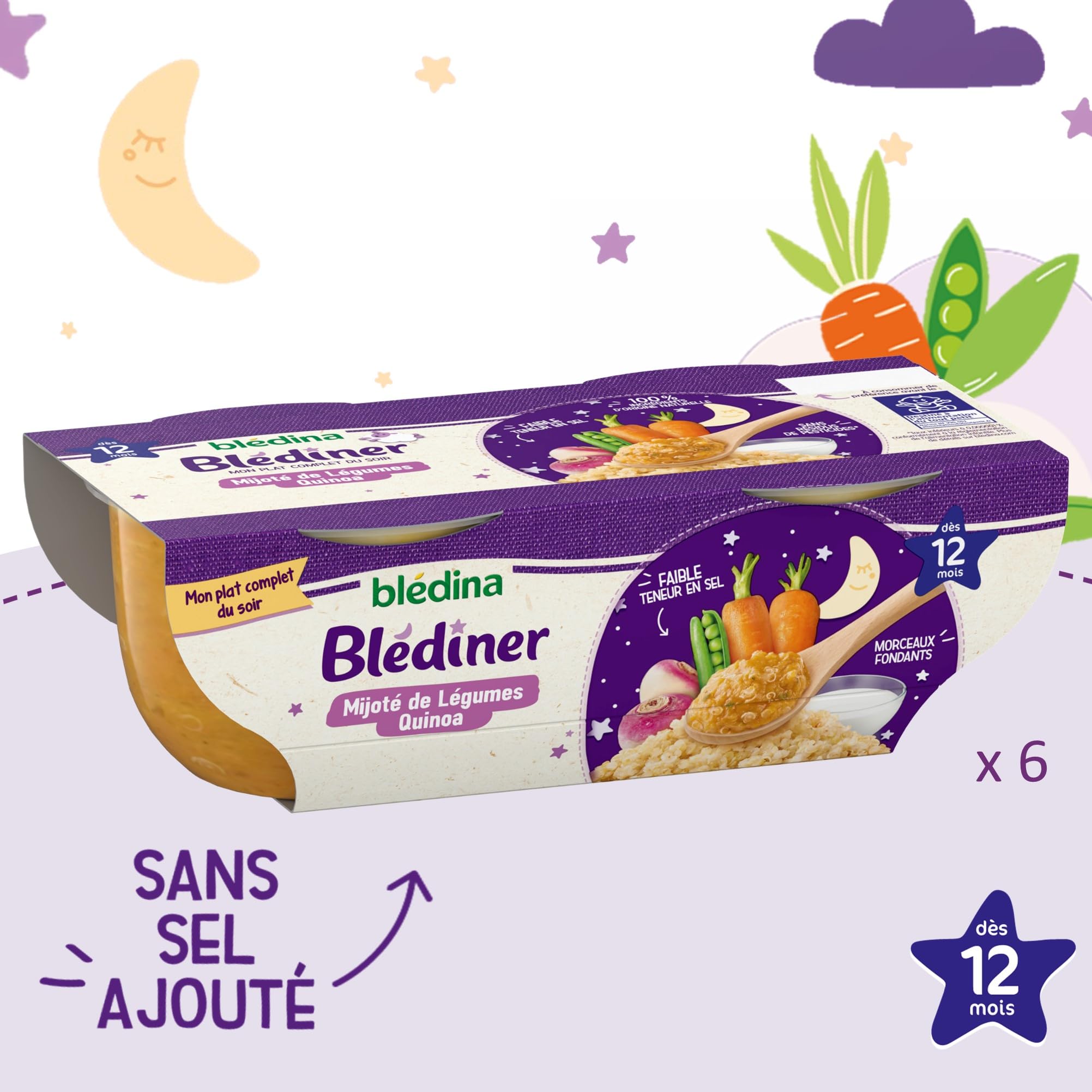 Blédina - Blediner - 12 bols - Mijoté de Légumes/Quinoa - Pour le Diner de bébé dès 12 Mois - Pack de 6x2 - 4