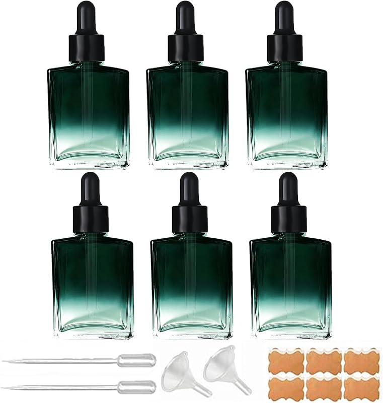 Frascos quadrados de vidro BEGIKET com conta-gotas, 50 mL, verde-escuro, pacote com 6