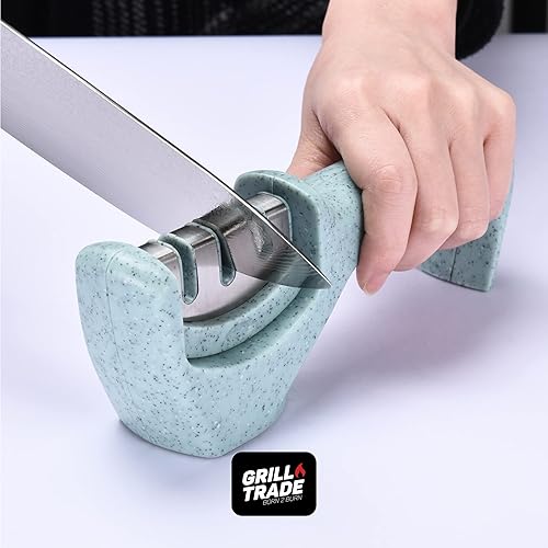 Miniatura 6 de Grill Trade Kit de afilado de cuchillos de cocina 3 en 1, kit portátil y manual para cuchillos y tijeras, herramienta afilada para accesorios de