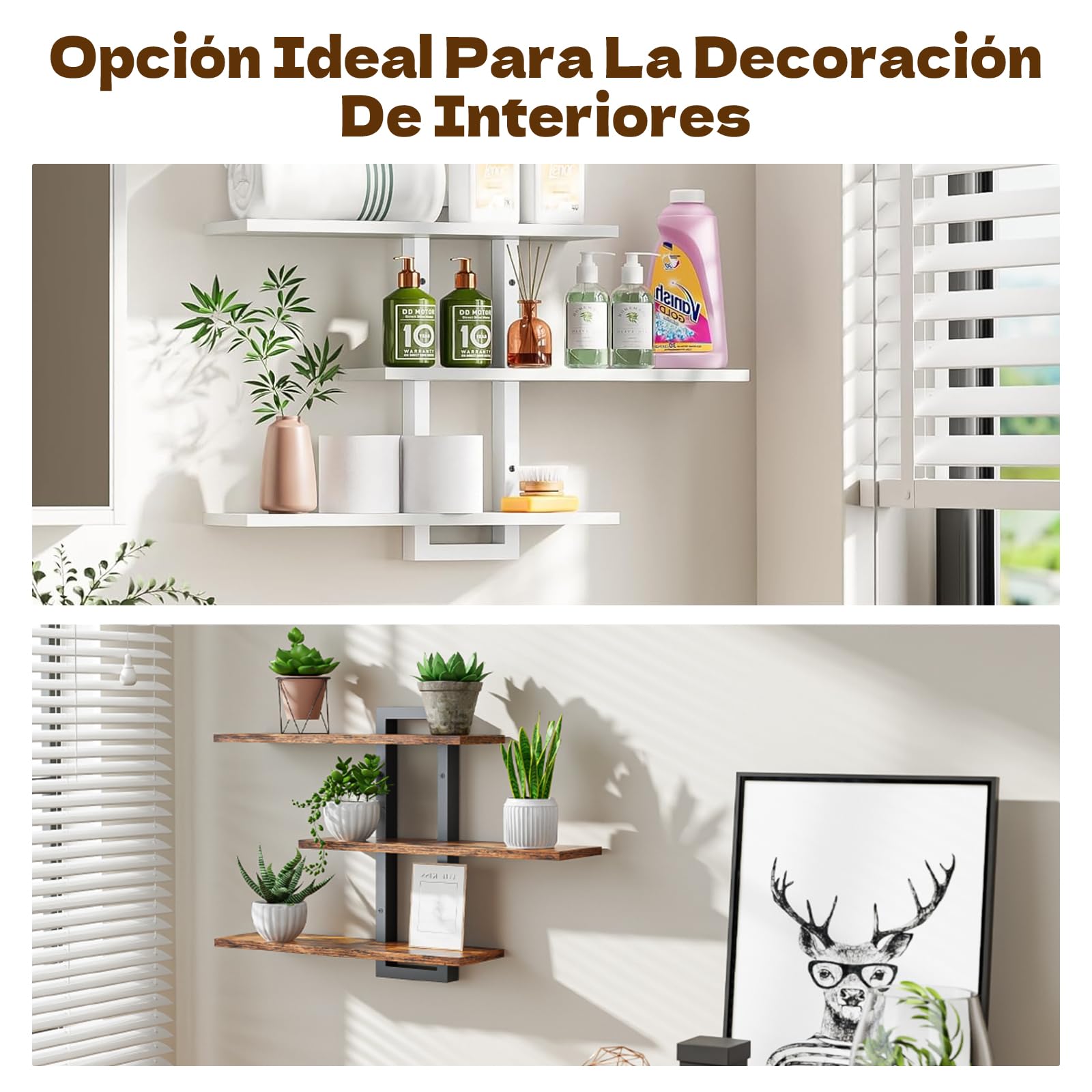 Estantería de Pared de 3 Niveles, Estante Flotante, Repisas de Pared, Estante Colgante Ajustable Decorativo para Sala de Estar, Baño, Dormitorio, Cocina (Marrón)