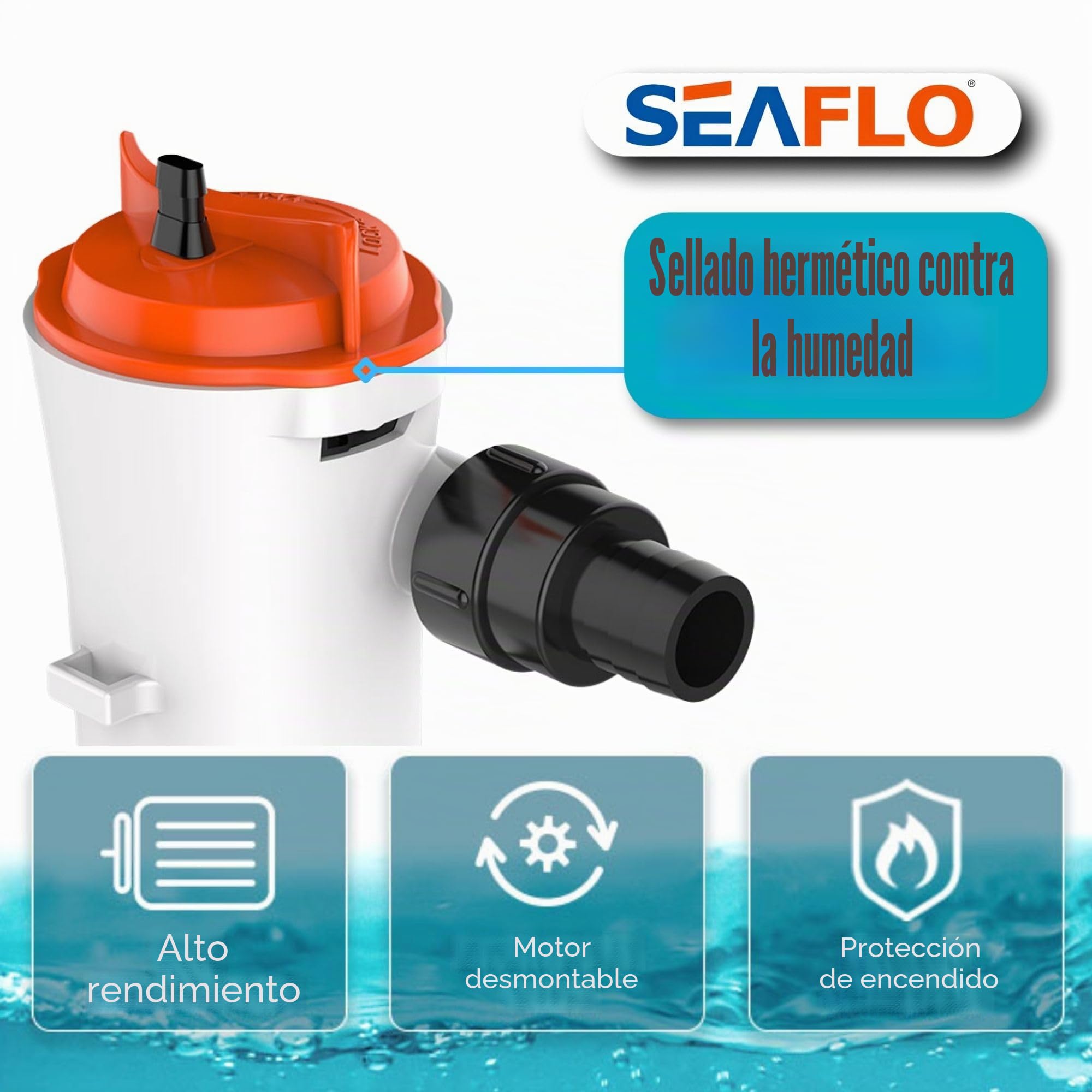 SEAFLO Bomba aireadora Livewell - 12 V, 800 GPH, sumergible, cartucho extraíble (recto)